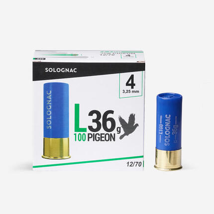 Cartouche l100 36 grammes pigeon calibre 12/70 plomb n°4 x25