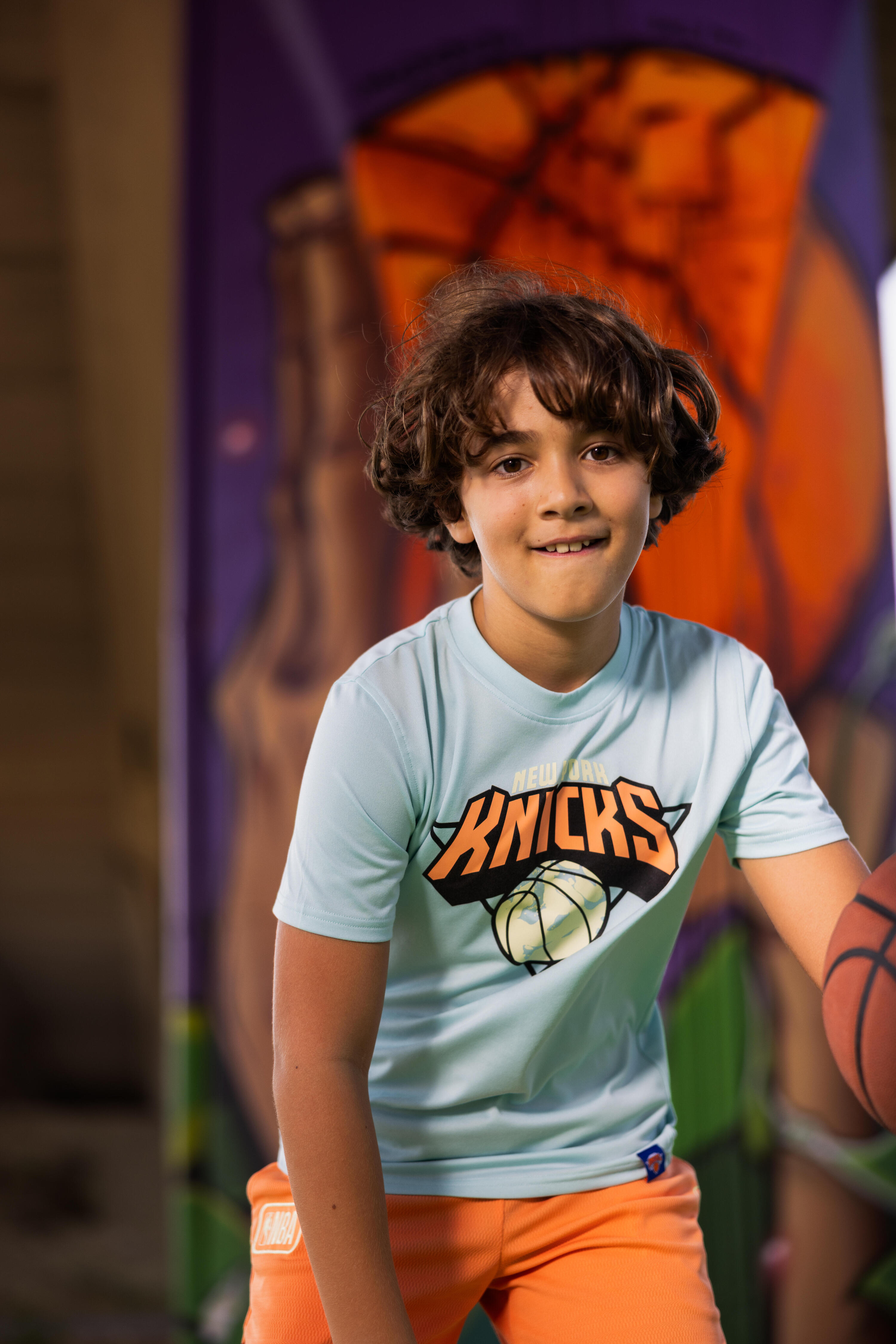 Playera de básquetbol azul con gris para niños/junior NBA Knicks TS900 9/11