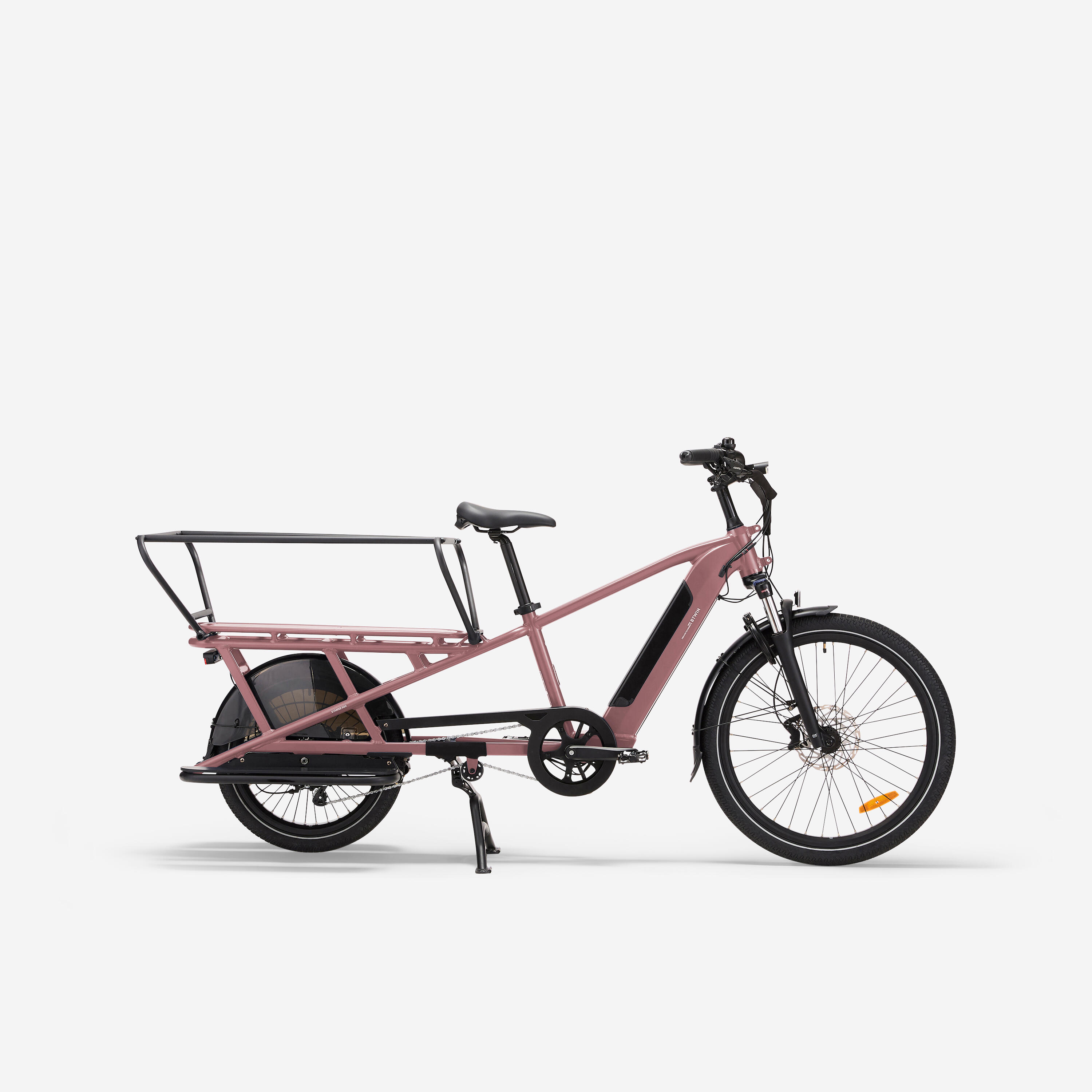 Decathlon UK BTWIN E-three 500 Longtail Electric Cargo Bike - Taupe Pink | FREE Click & Collect at Stores and Asda. 365 Days return available.