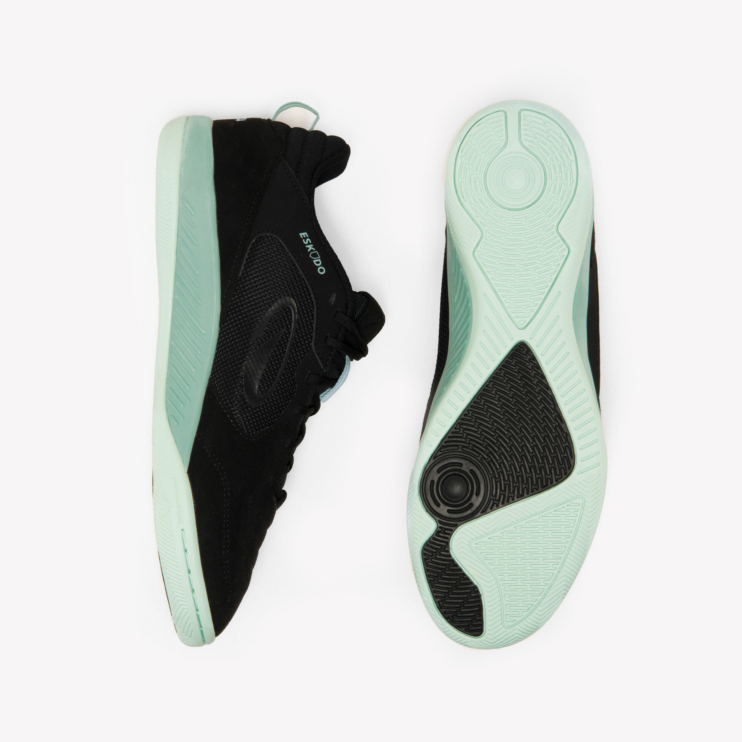 Chaussures de futsal adulte, Eskudo Suede Sala noir et vert 8/9