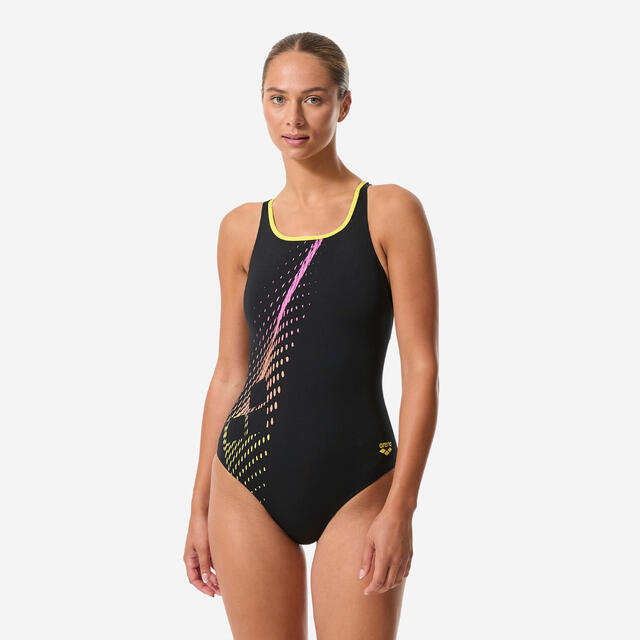 FATO DE BANHO MULHER ARENA SWIMPRO GRAPHIC PRETO AMARELO