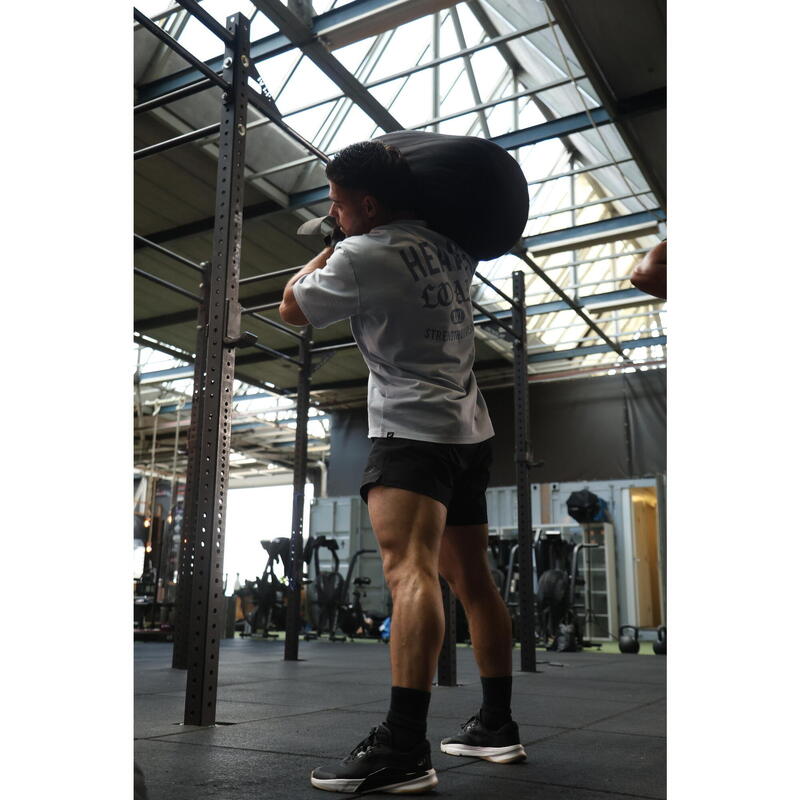Șort de fitness lung 23cm Negru-Gri, Bărbați