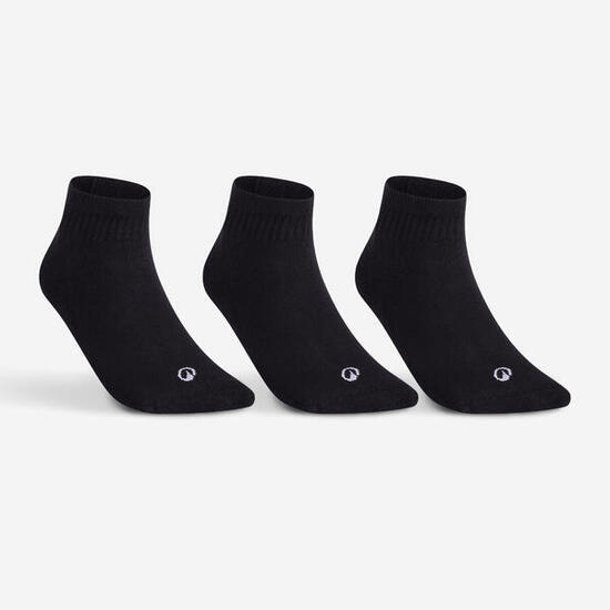 CHAUSSETTES DE TENNIS MI-HAUTES RS 100 NOIR LOT DE 3