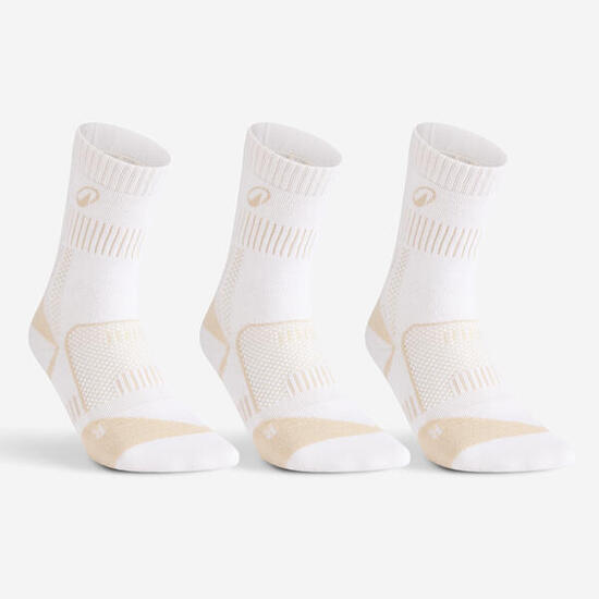 Chaussettes tennis coton hautes Gael Monfils - RS 900 blanc cassé lot de 3