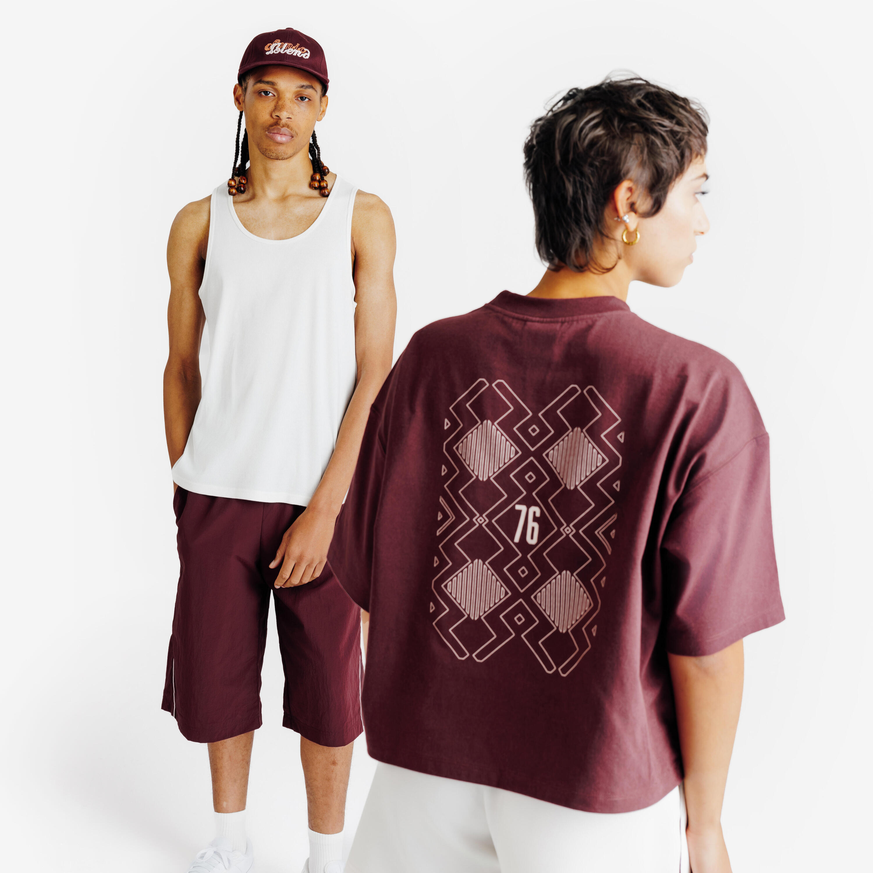 T-shirt crop graphique femme, Heritage, bordeaux 5/6