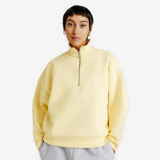 Sweat à col zippé femme, Elementals, jaune pastel