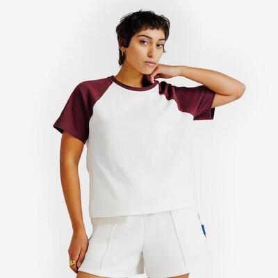 T-shirt heritage dames wit/bordeaux