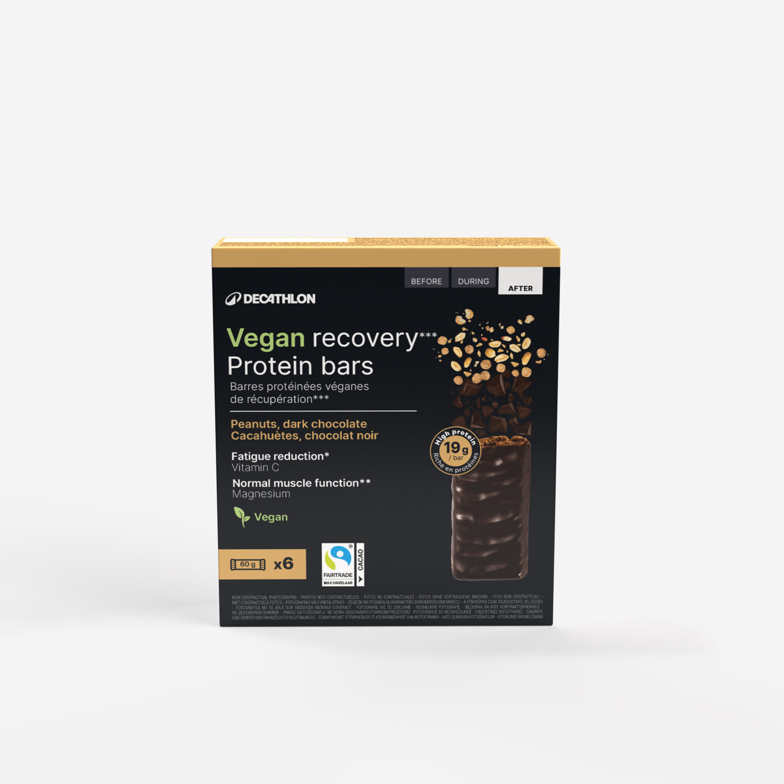 DECATHLON Barra proteica vegan de recuperação de chocolate e amendoim, x6