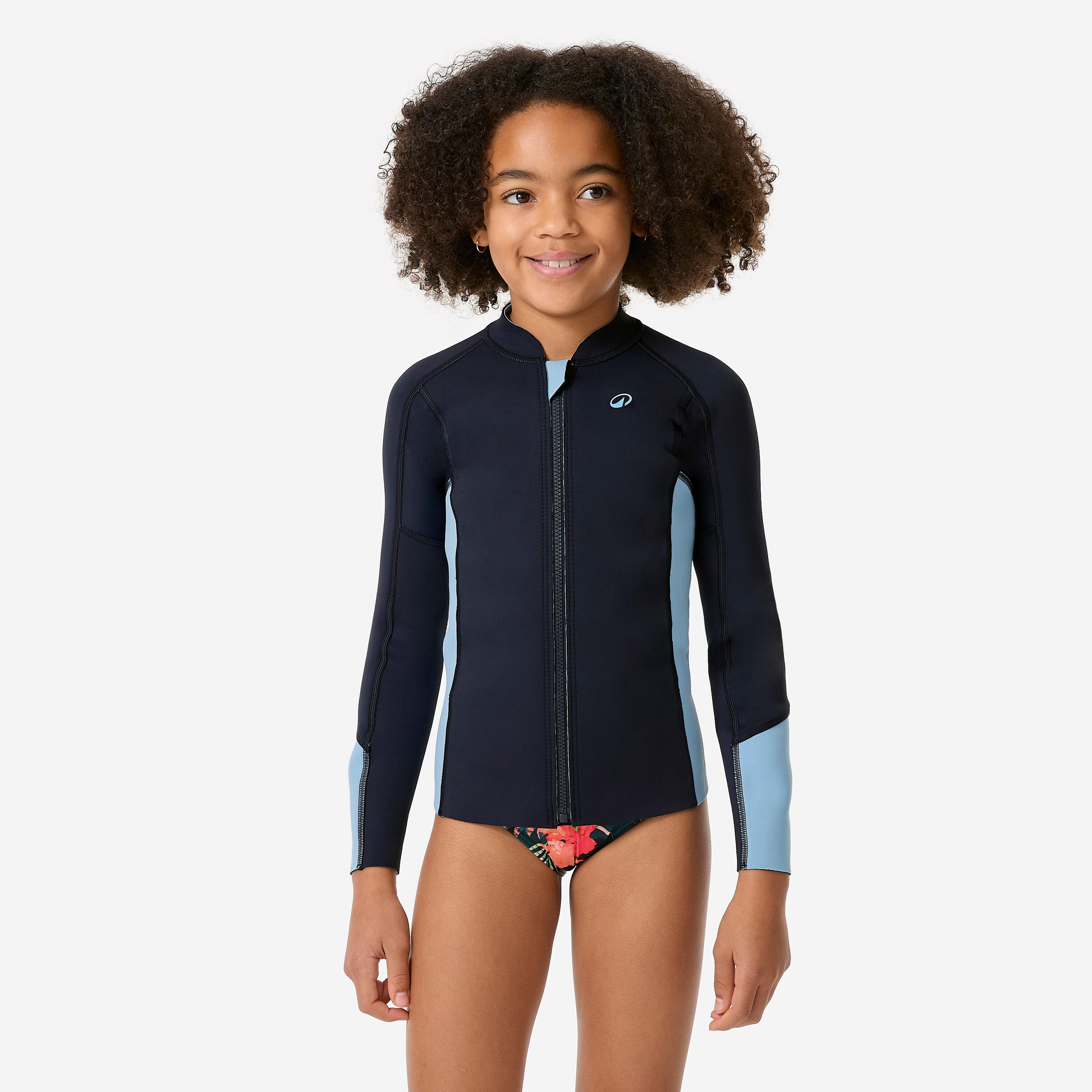 Kids’ snorkelling long sleeve top 1.5mm Yulex natural rubber, blue