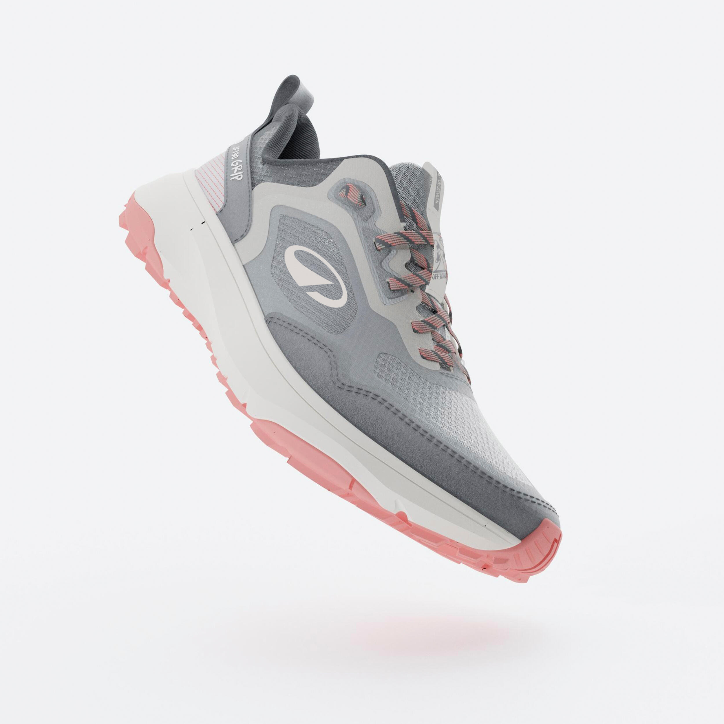 Running und Trail Schuh Damen, JF190 Grip Grau Pink 3/8