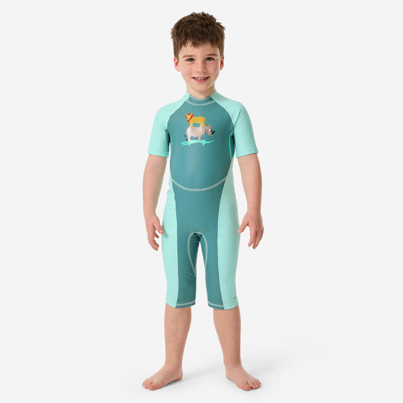 Çocuk UV Korumalı Shorty - Yeşil - Desenli - Kloupi
