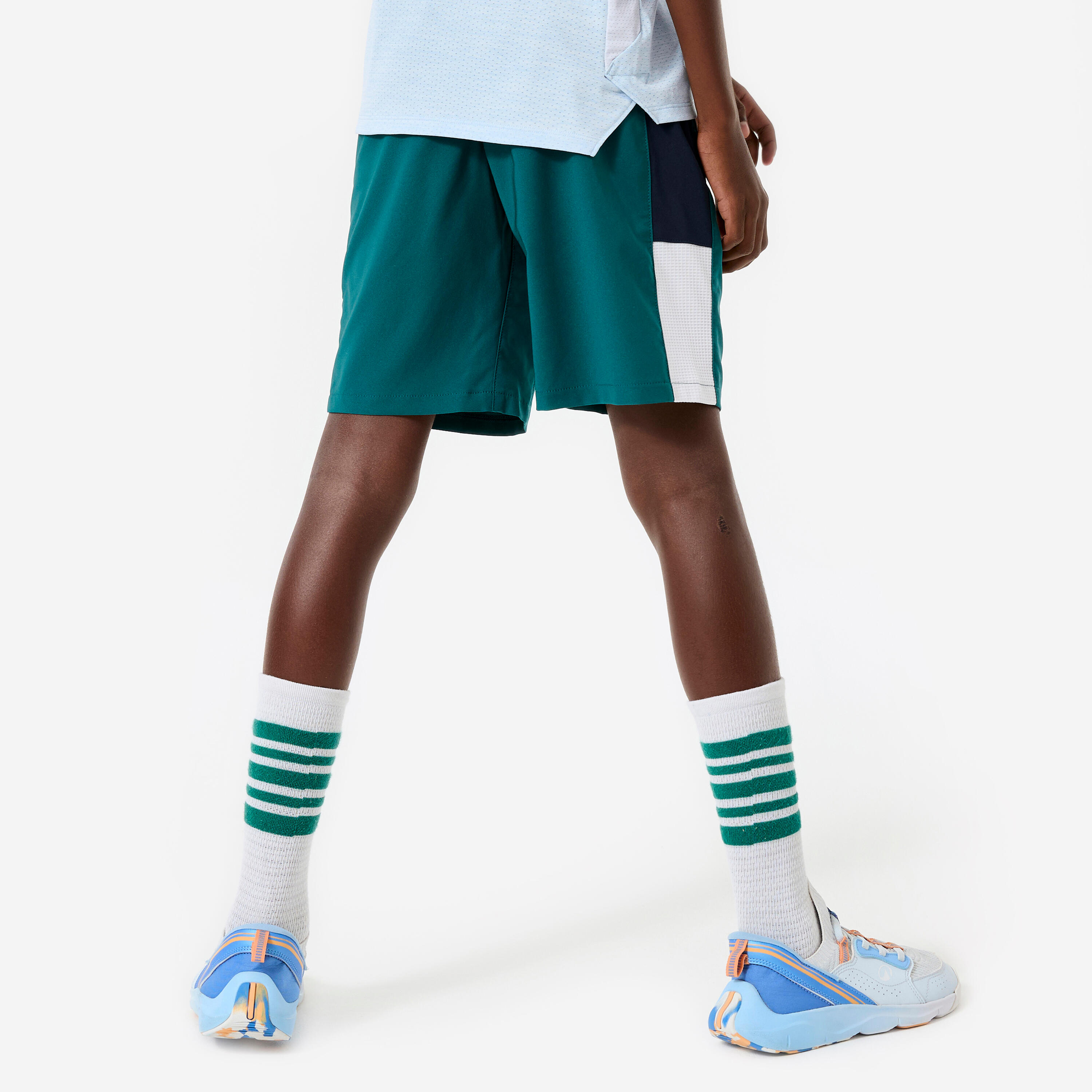 Pantalón Corto Múltiples Deportes Niños Verde Oscuro-Azul-Blanco Transpirable 4/7