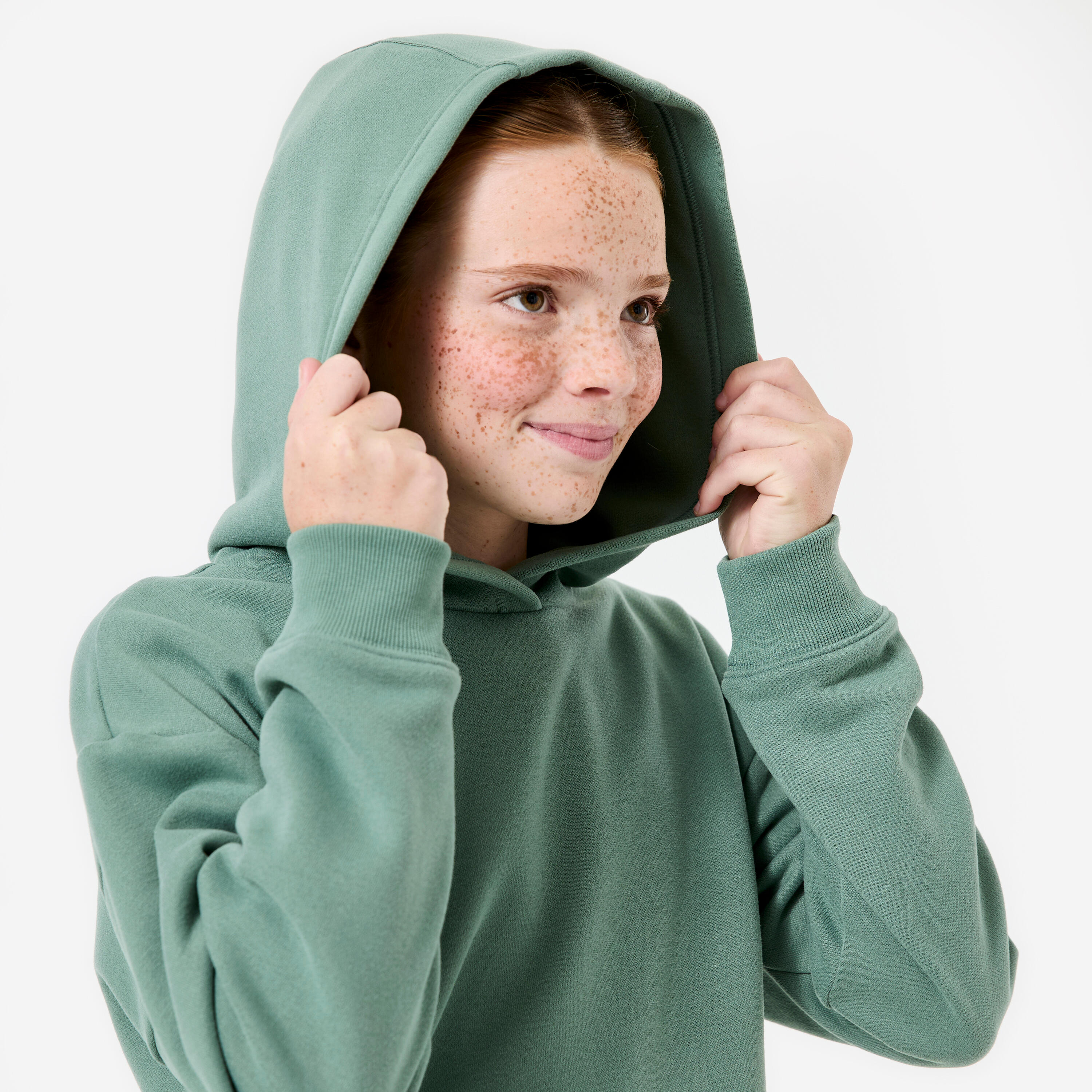 Kapuzen-Sweat Oversize Kinder, khaki 5/6