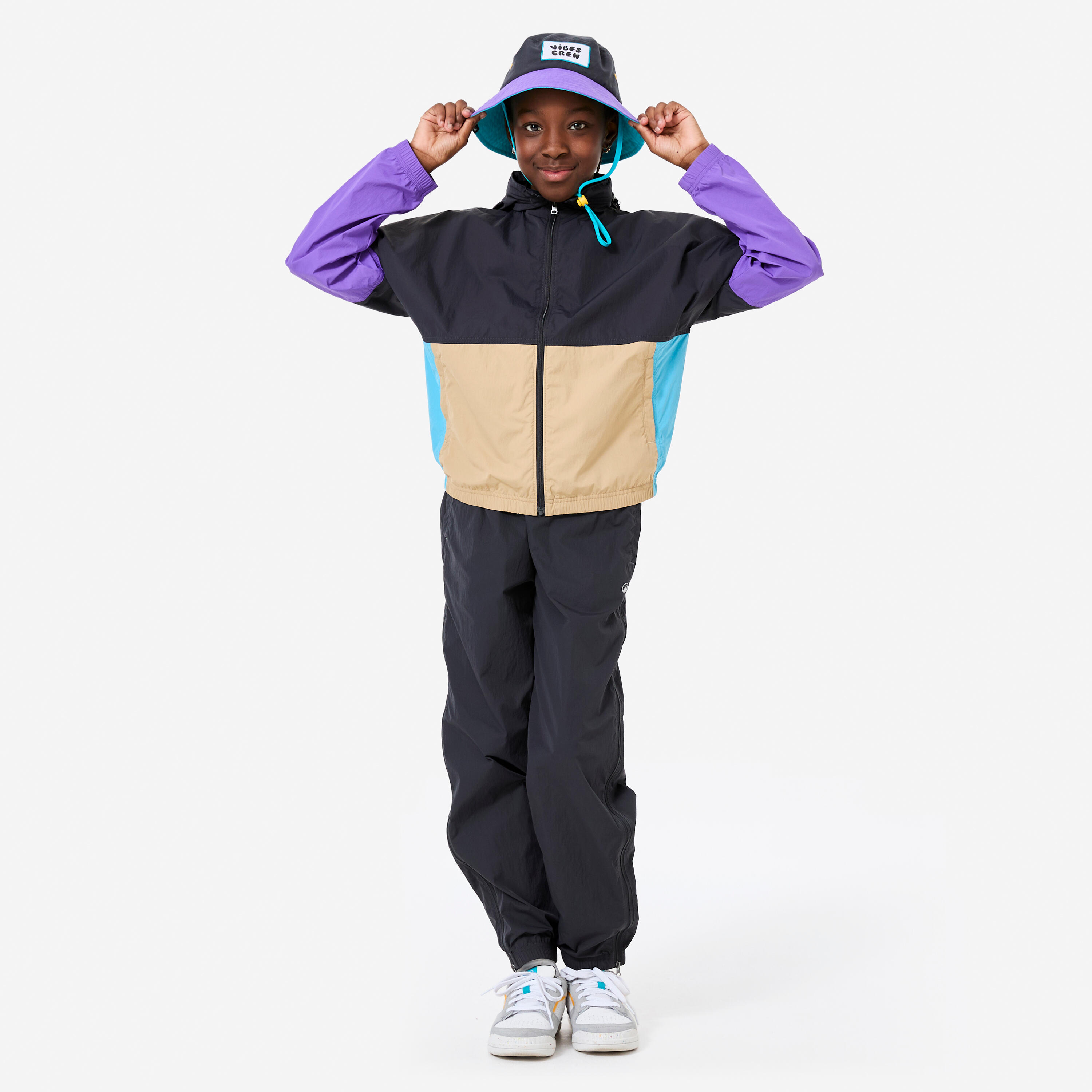 Leichte wasserdichte Kapuzenjacke für Kinder, violett beige dunkelgrau 2/11