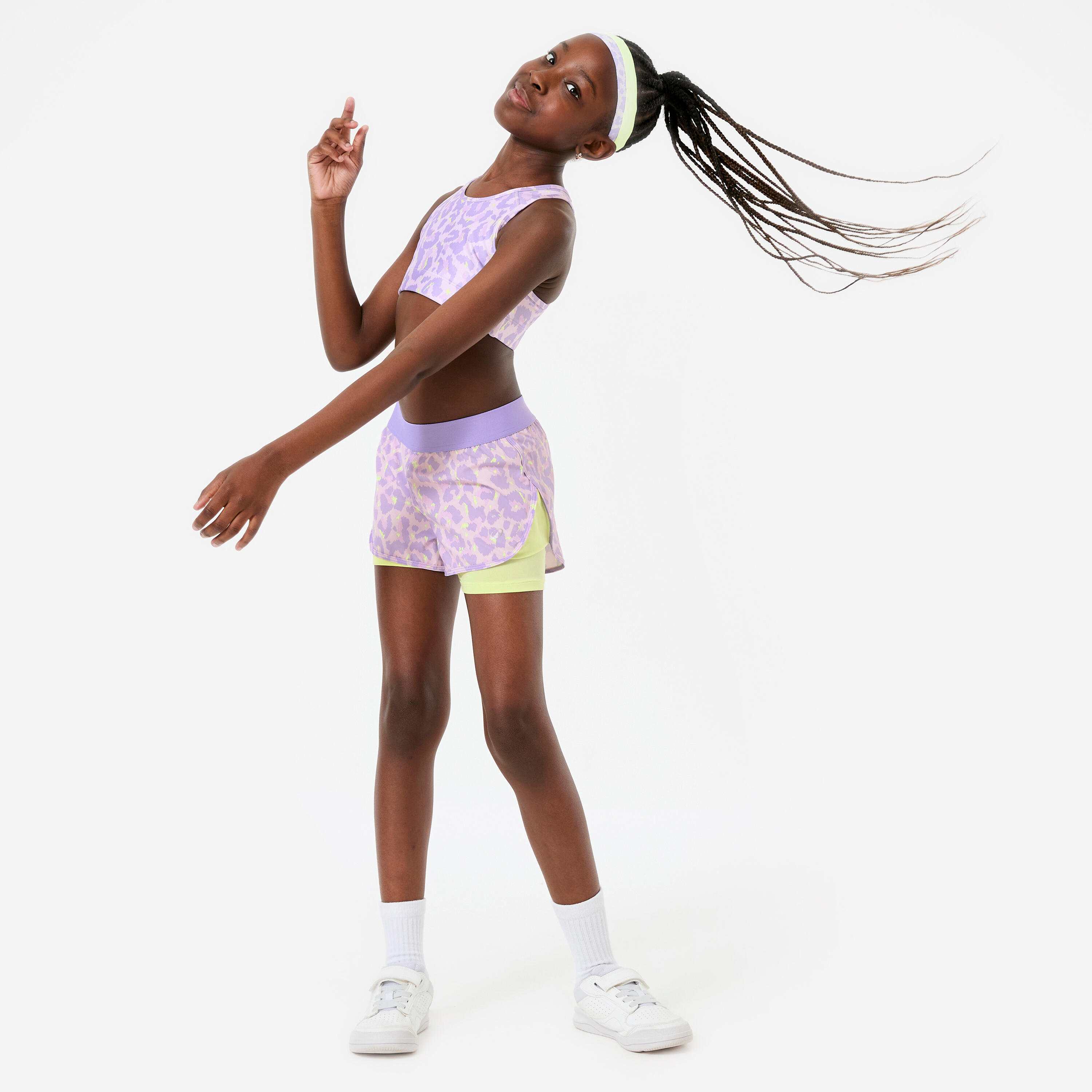 Pantalón Corto 2 en 1 Múltiples Deportes Niña Violeta Claro Transpirable 2/9