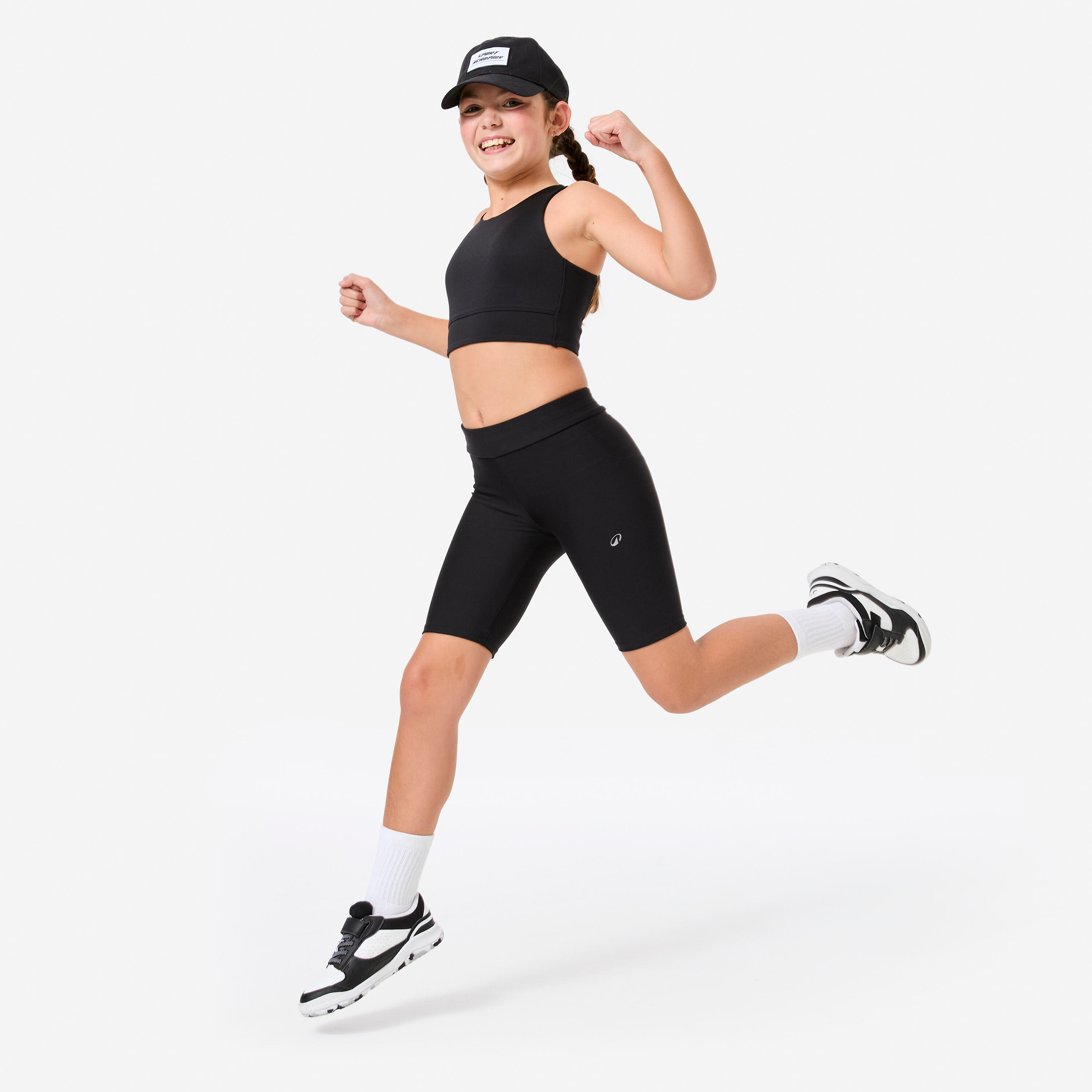 Pantaloncini ciclisti bambina ginnastica slim fit opachi traspiranti neri 2/6