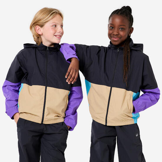 Veste à capuche imperméable légère enfant, violet beige gris foncé