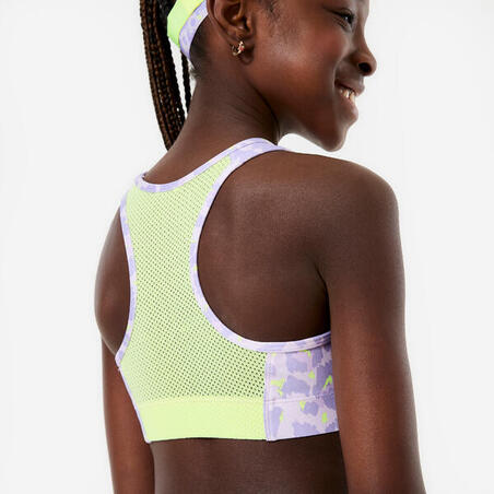 Топ спортивний для дівчат світло-фіолетовий з леопардовим принтом / жовтий