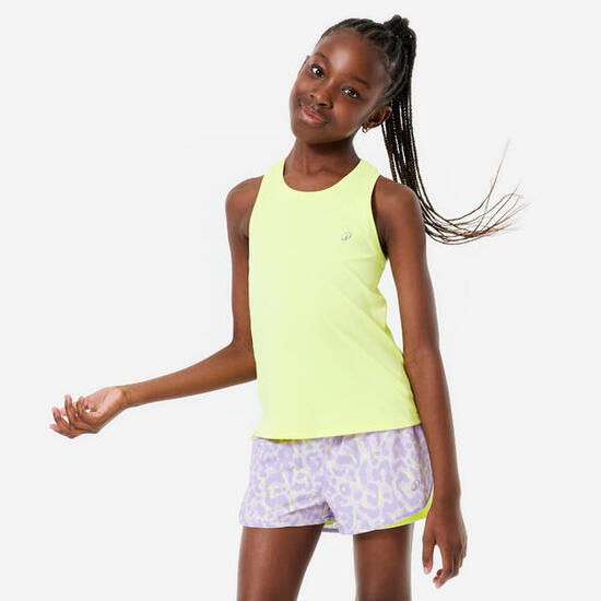 Débardeur multisport respirant fille, jaune fluo