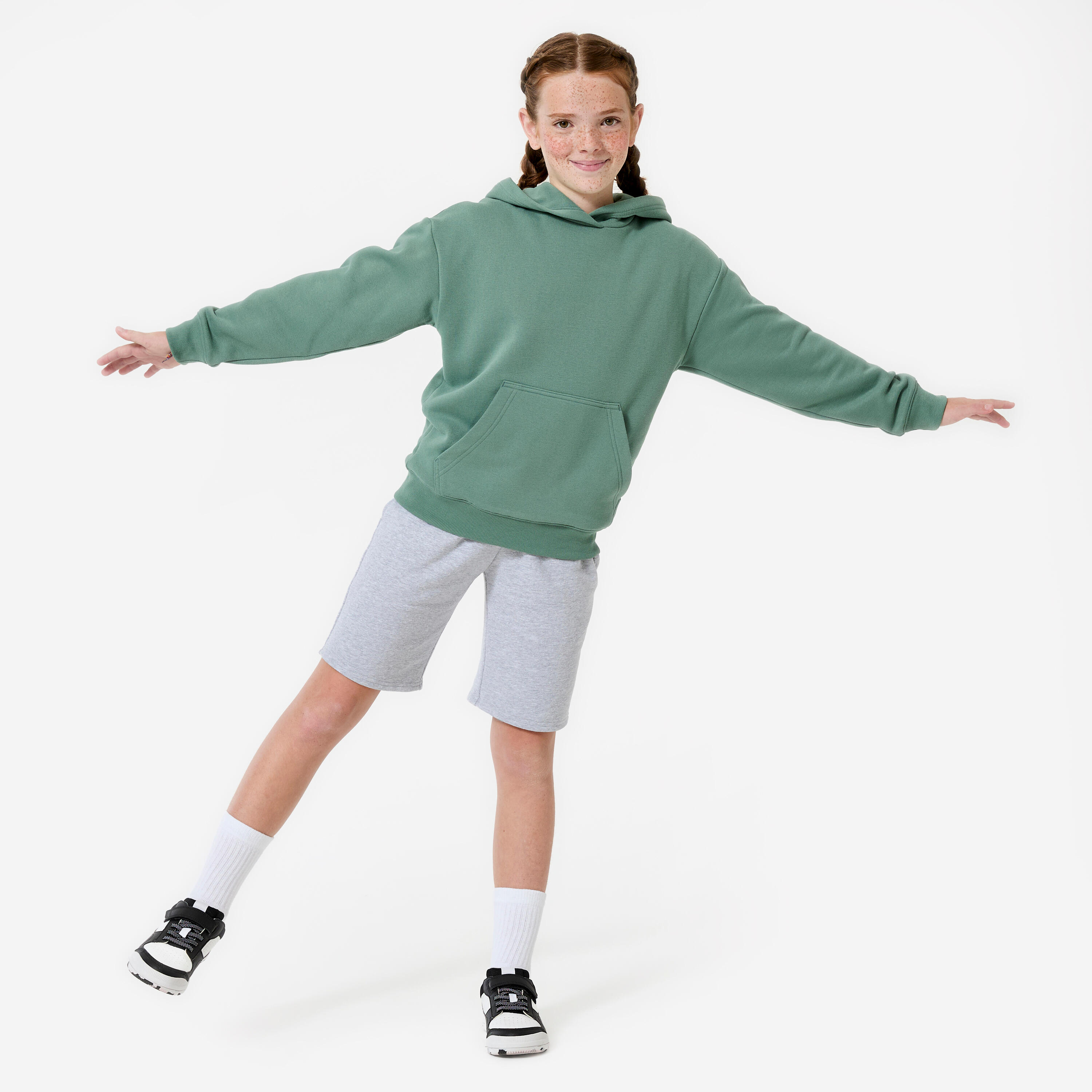 Kapuzen-Sweat Oversize Kinder, khaki 2/6