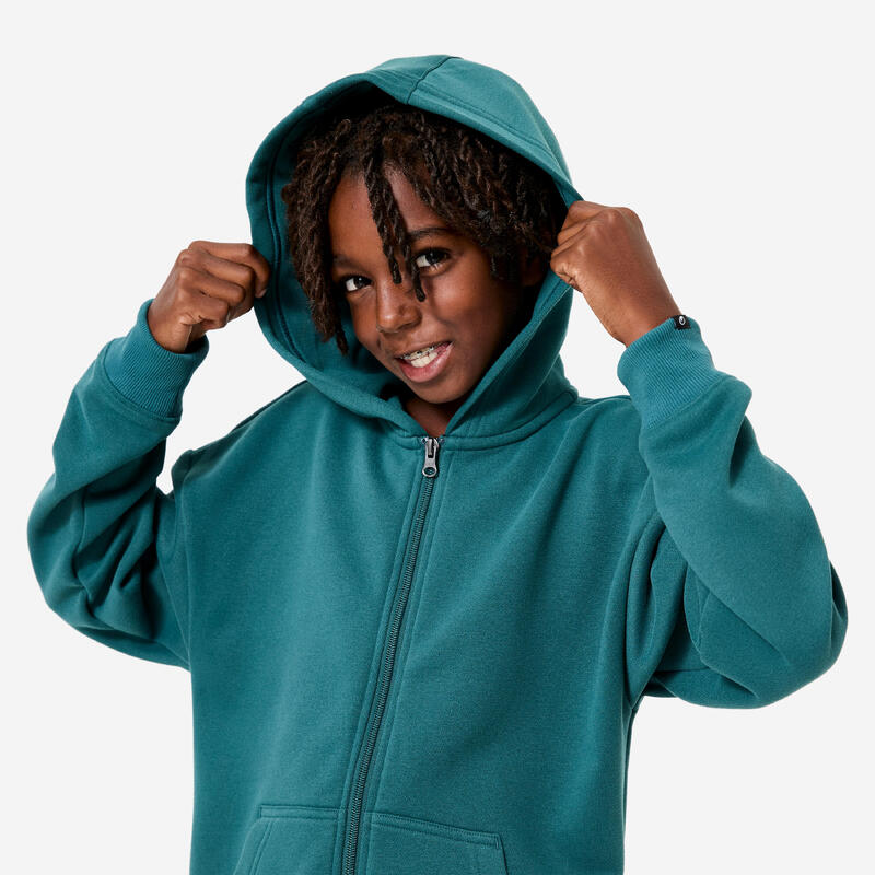 Fermuarlı Kapüşonlu Sweatshirt - Koyu Ye��il