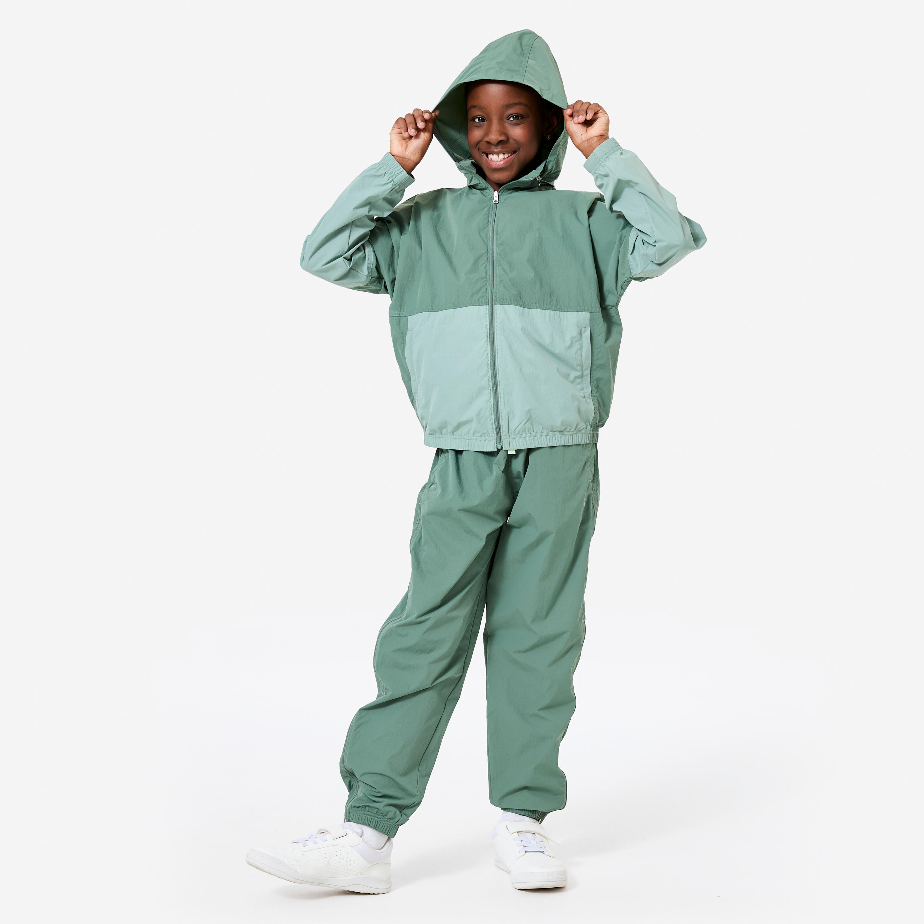 Leichte wasserdichte Kapuzenjacke für Kinder, grün 2/8