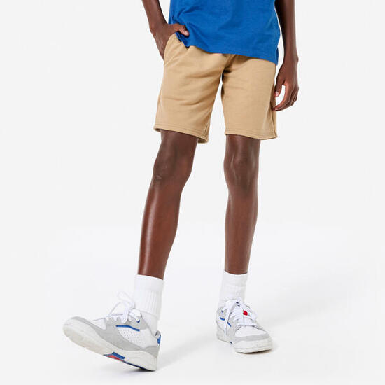 Short multisport coton enfant mixte, beige foncé