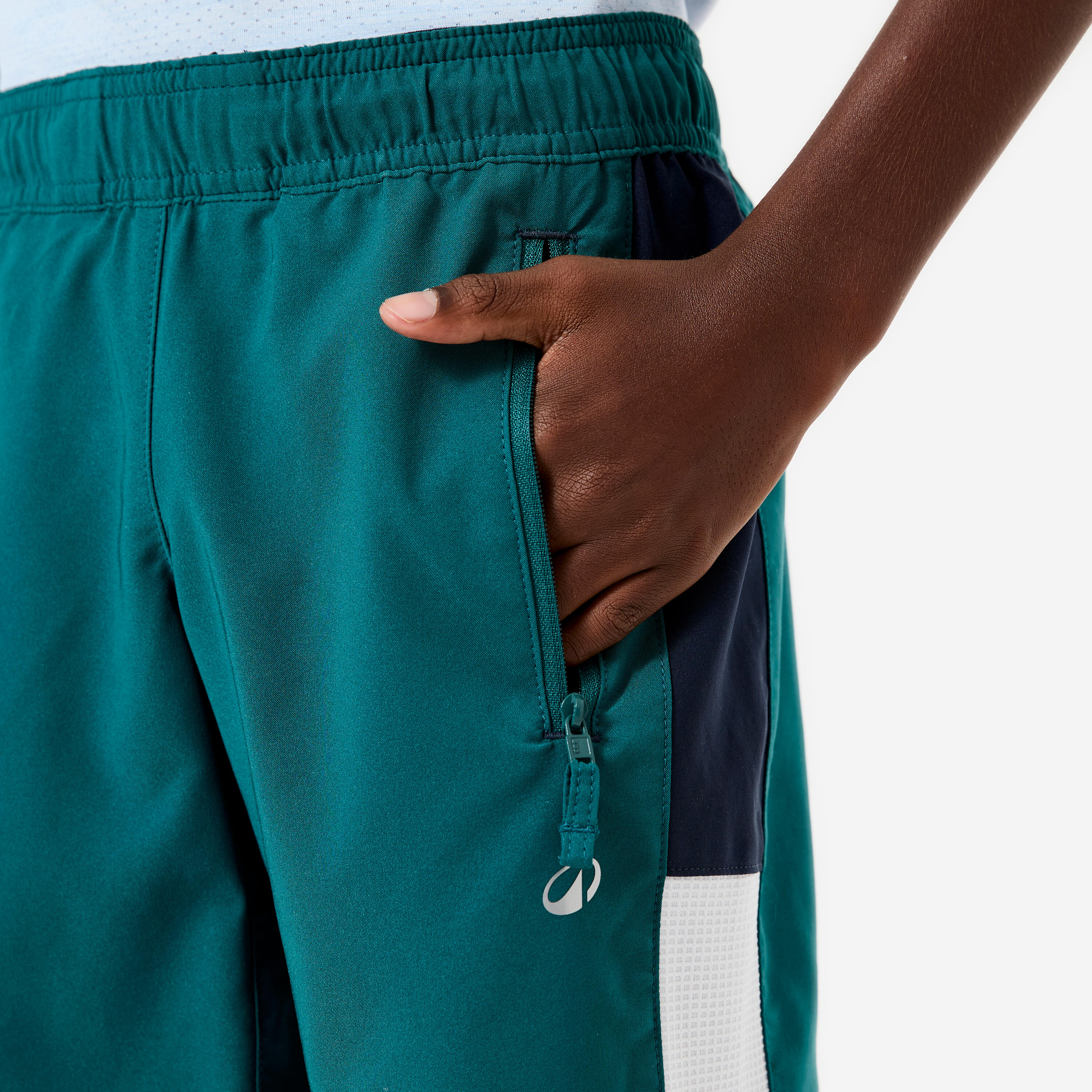 Pantalón Corto Múltiples Deportes Niños Verde Oscuro-Azul-Blanco Transpirable 3/7