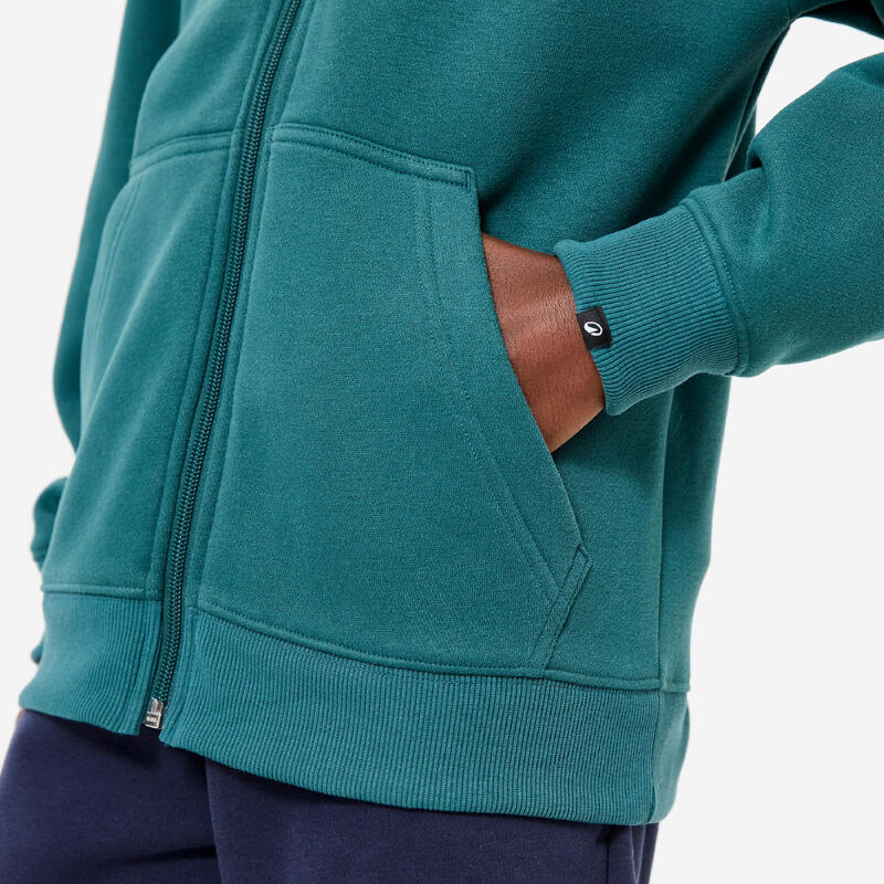 Fermuarlı Kapüşonlu Sweatshirt - Koyu Yeşil
