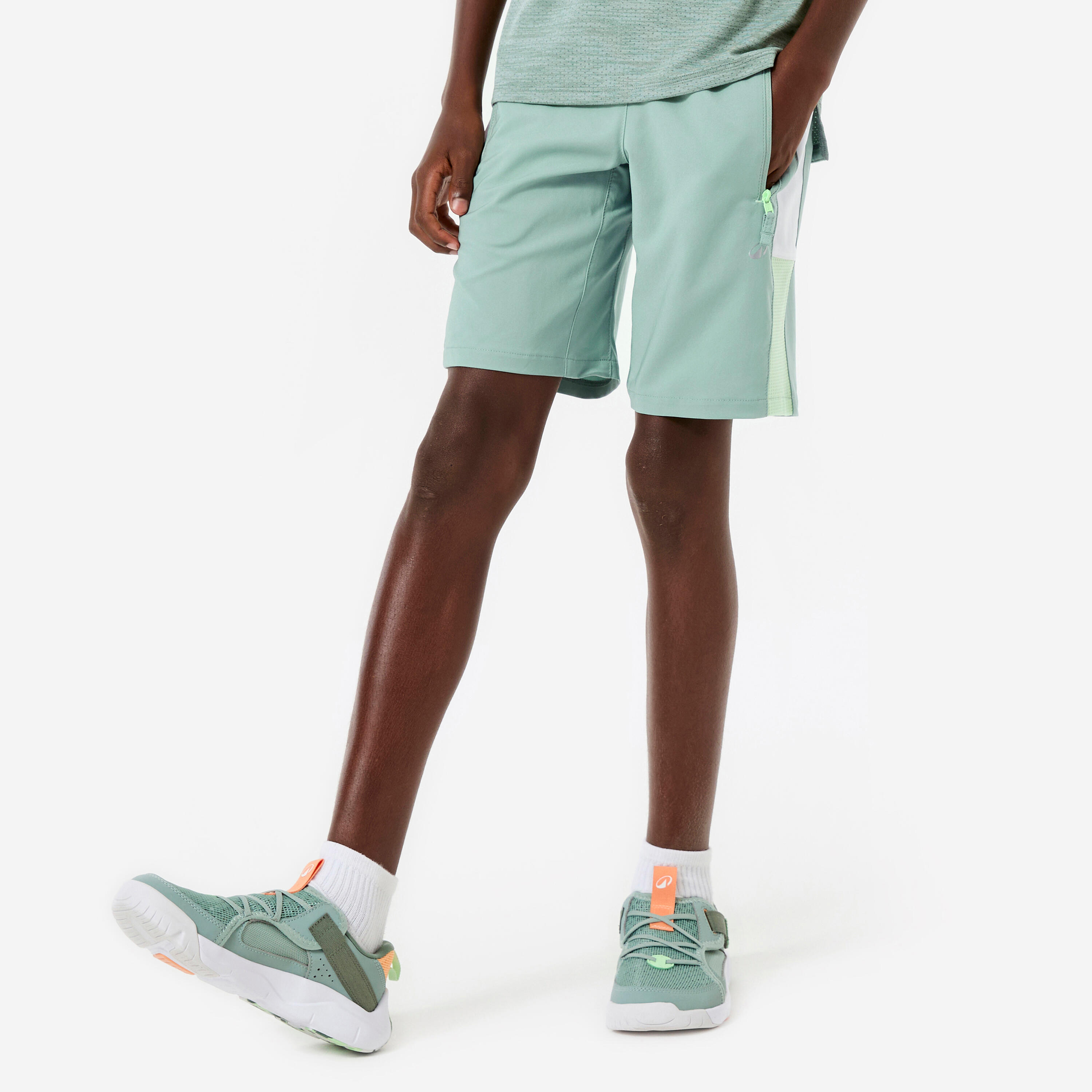 Kids' Breathable Multisport Shorts - Green/White