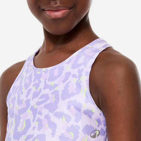 Топ спортивний для дівчат світло-фіолетовий з леопардовим принтом / жовтий