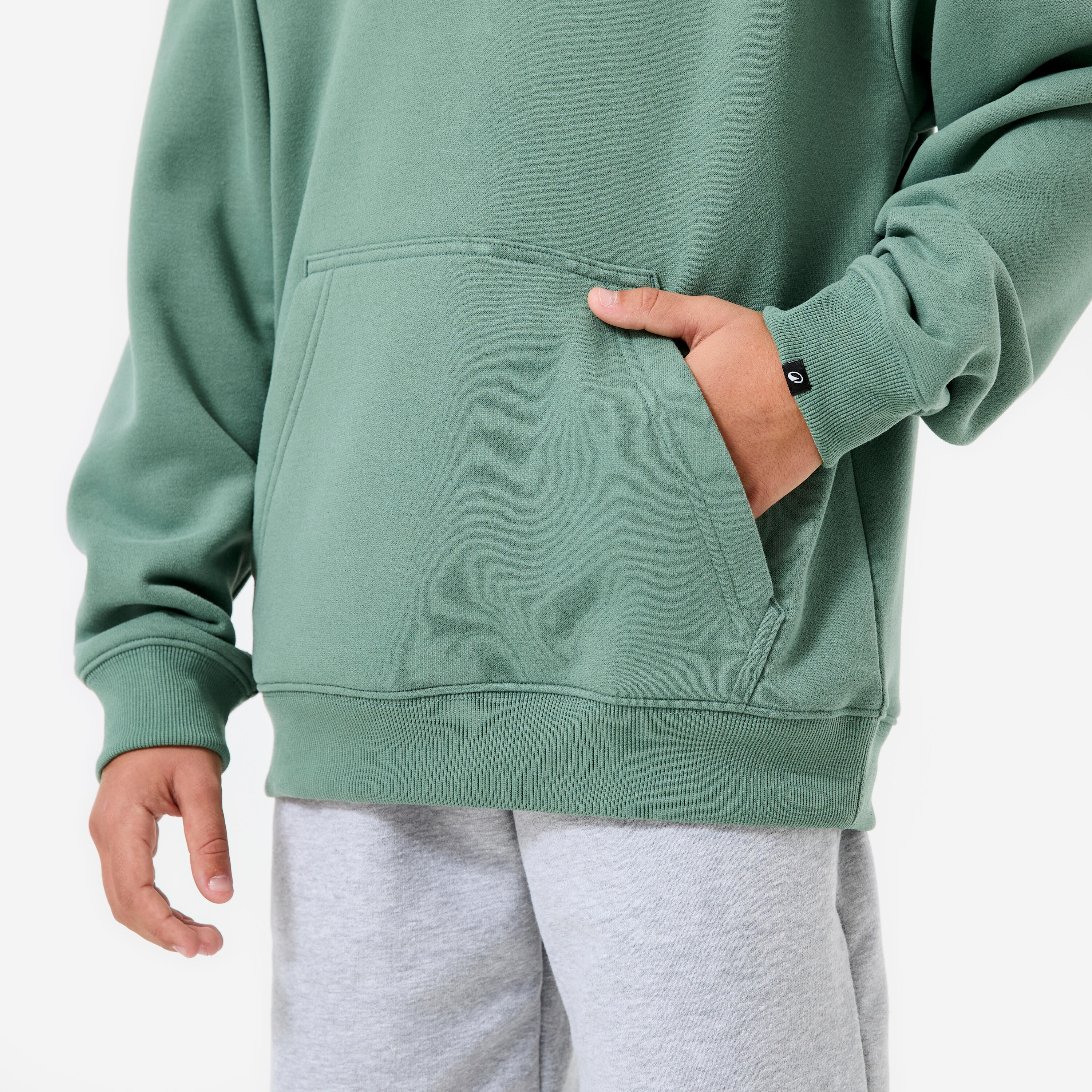 Kapuzen-Sweat Oversize Kinder, khaki 3/6