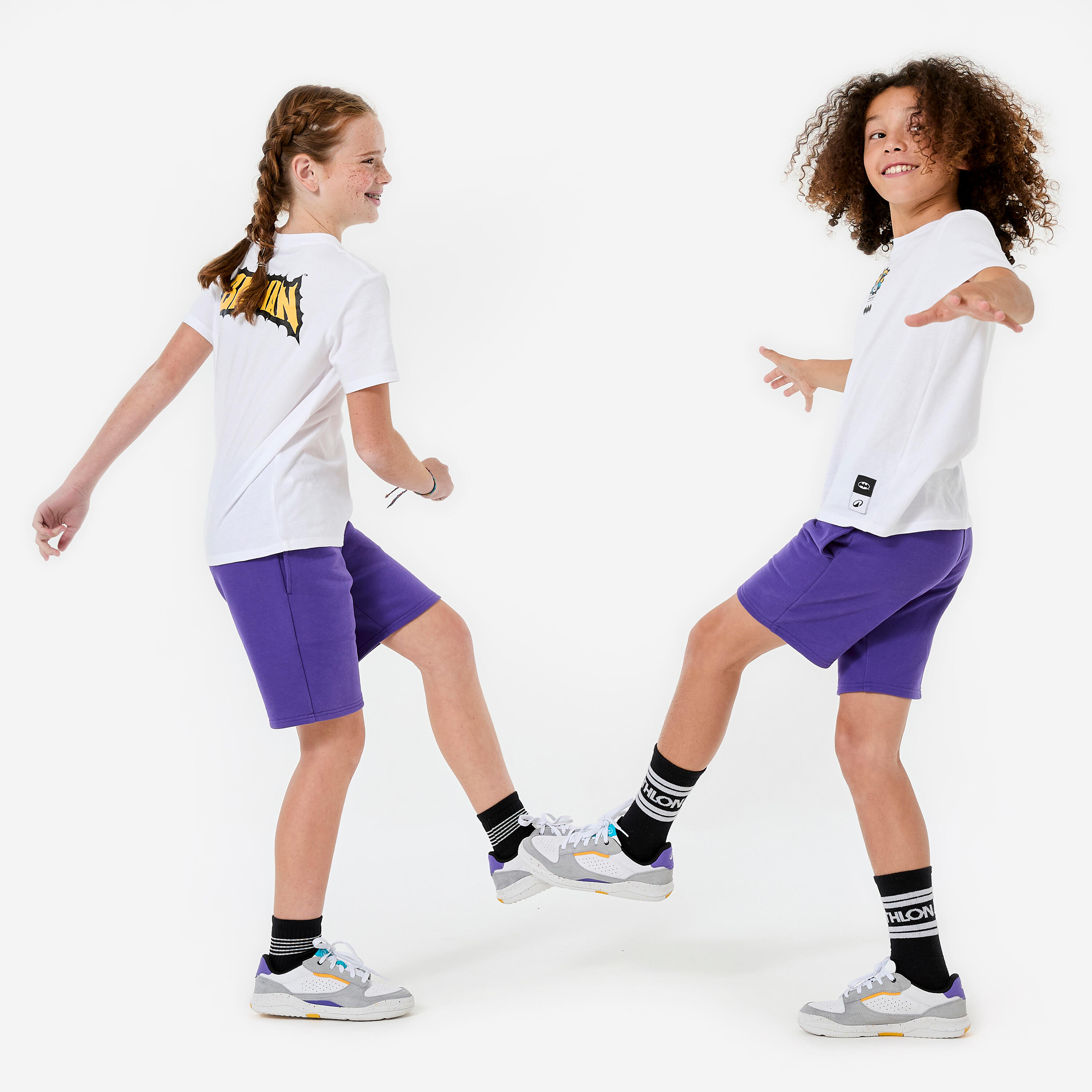 Pantaloncini bambino ginnastica regular fit cotone viola scuro 2/6