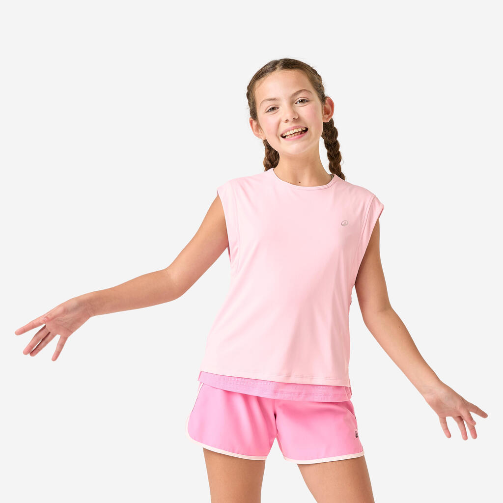 Girls' Multisports Breathable 2-in-1 T-Shirt - Candy Pink