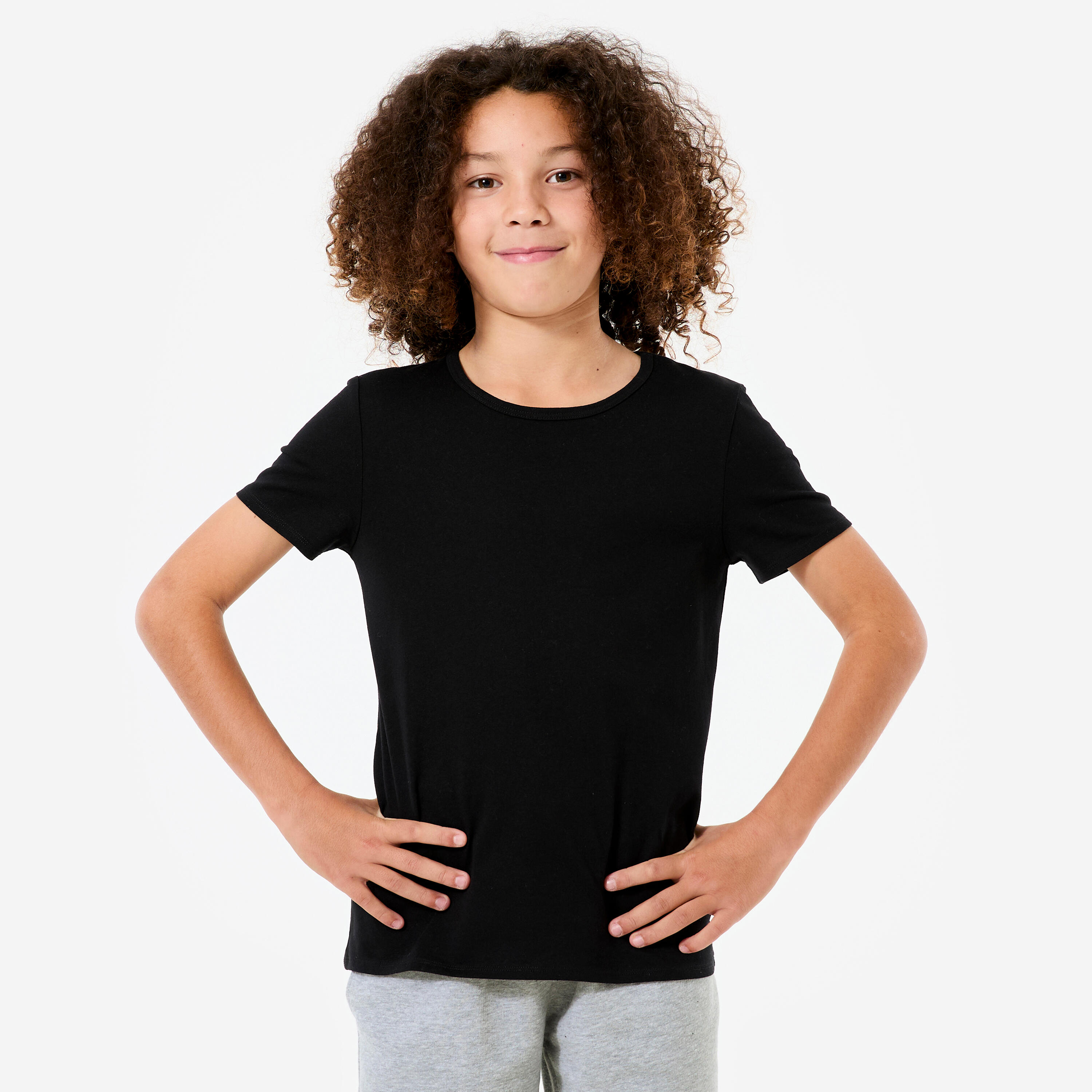 Basic-T-Shirt Kinder, schwarz 5/6