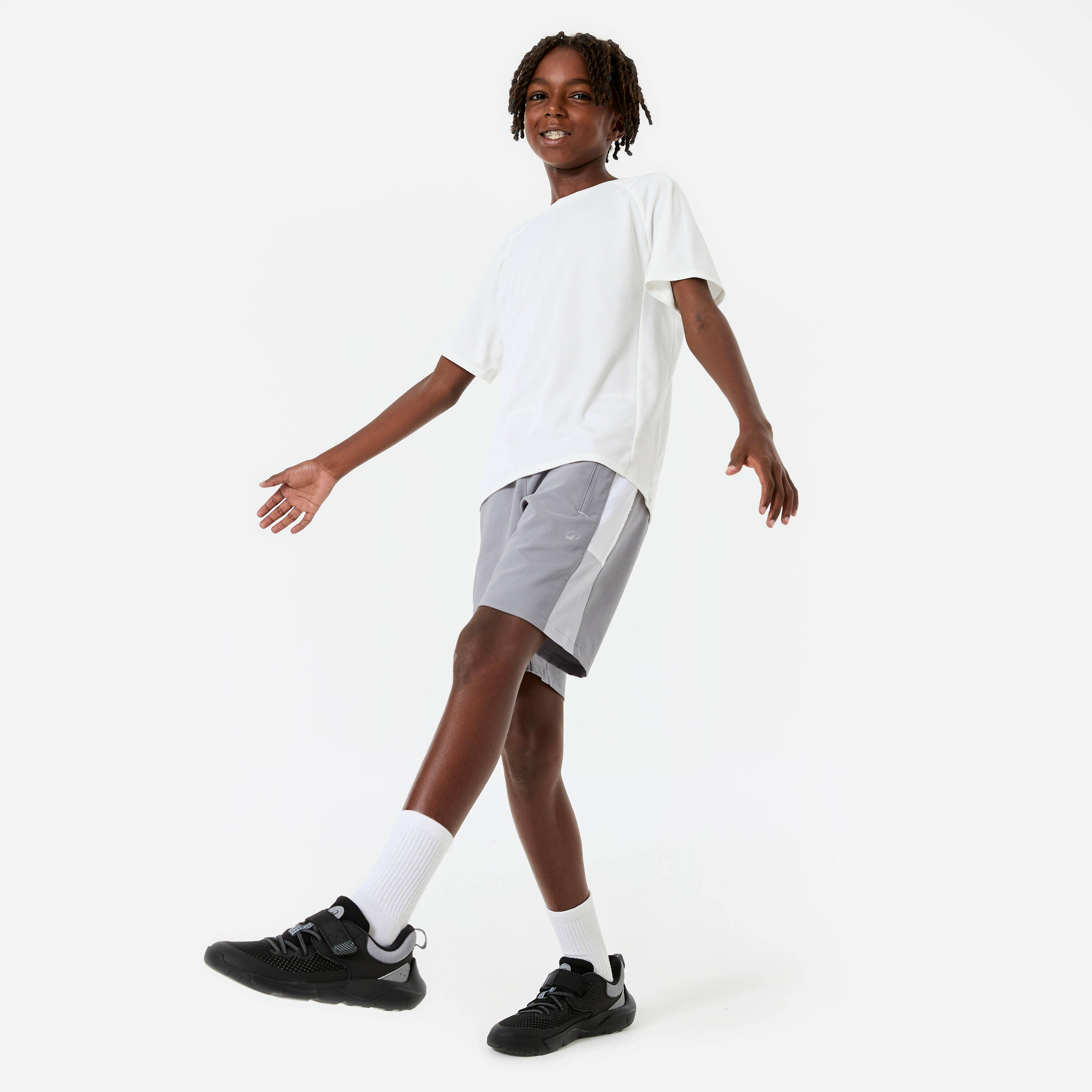 Kids' Breathable Multisport Shorts - Grey/White -  2