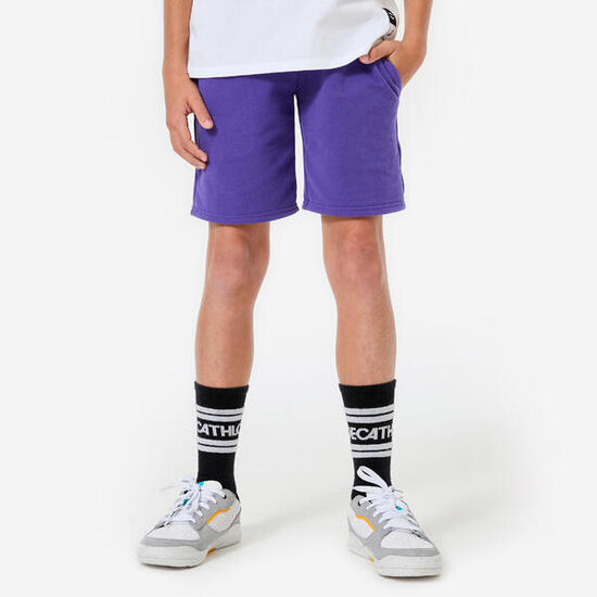 Short multisport coton enfant mixte, violet foncé