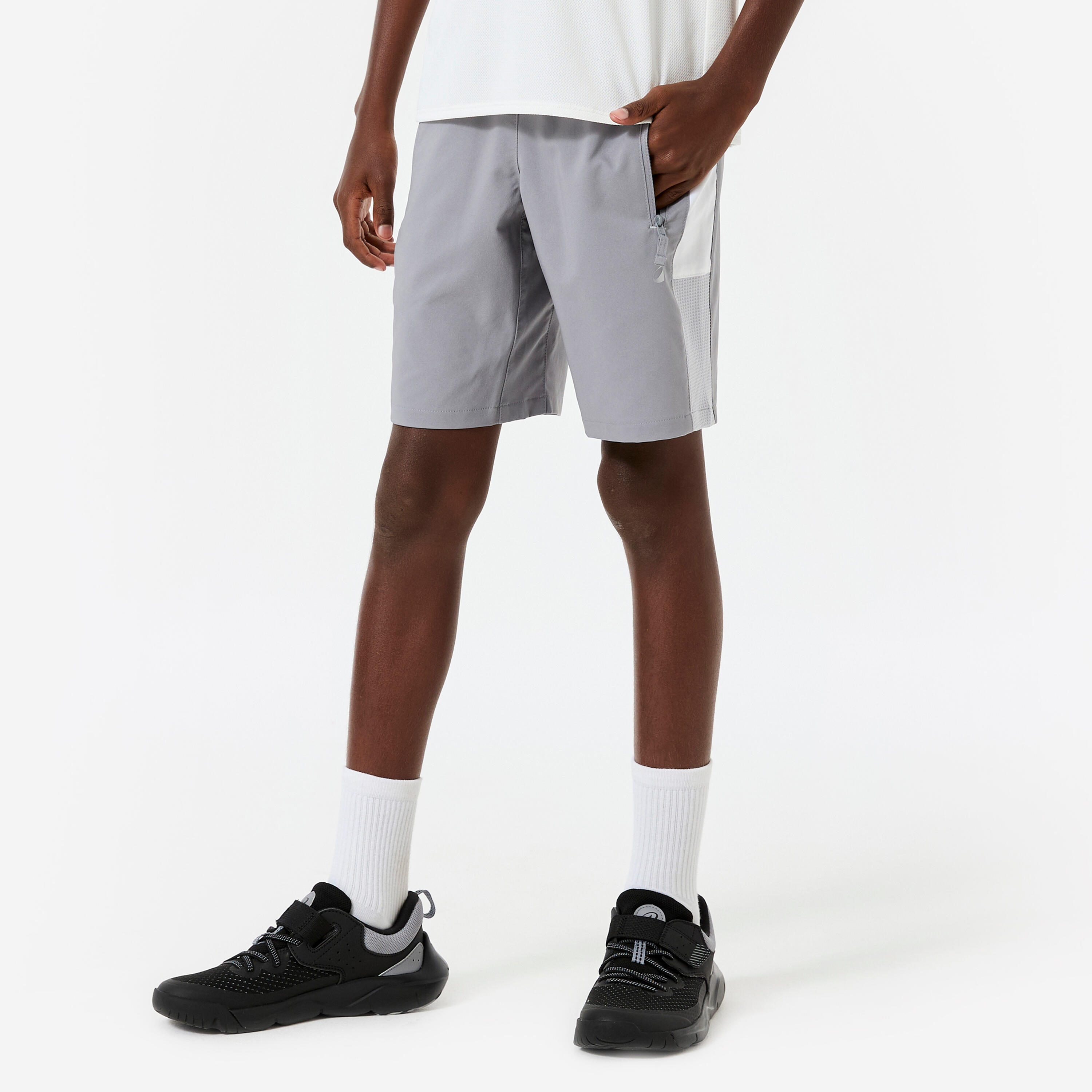 Kids' Breathable Multisport Shorts - Grey/White-image-1