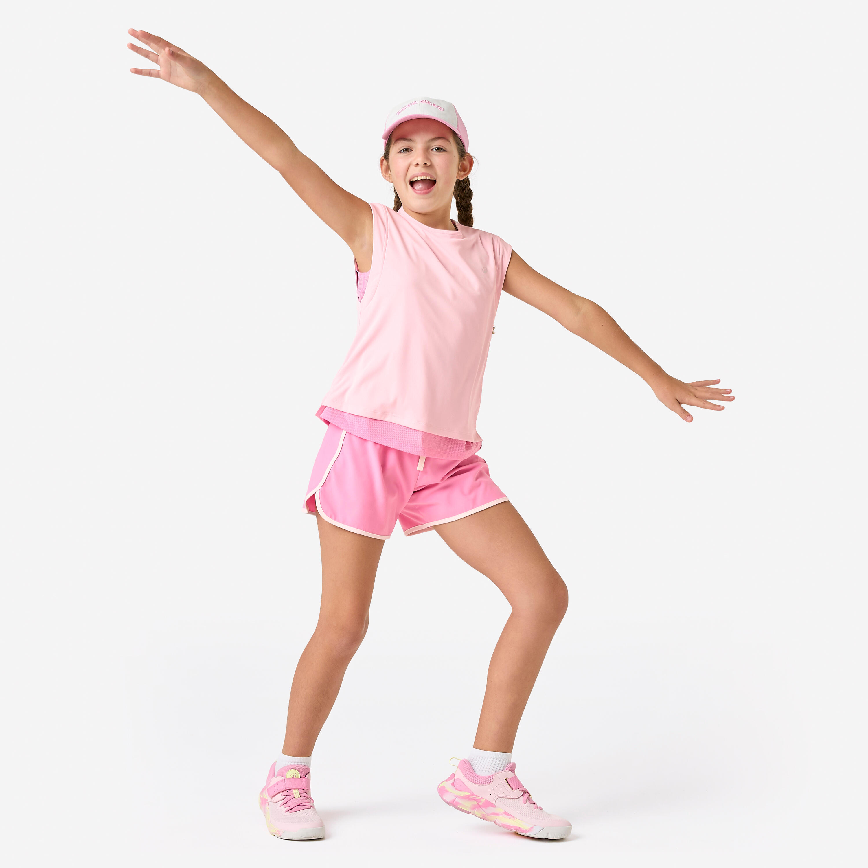 Playera deportiva 2 en 1 transpirable rosa bombón para niña 8/9