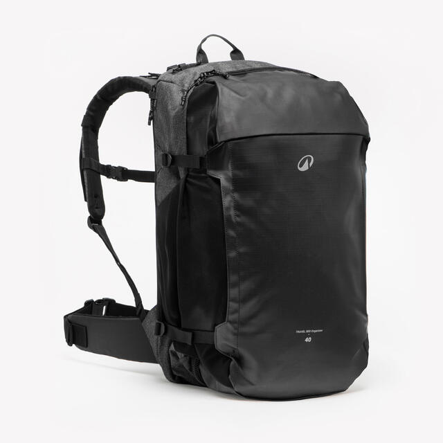 Mochila de caminhada 40L, Travel 500 ORGANIZER preto