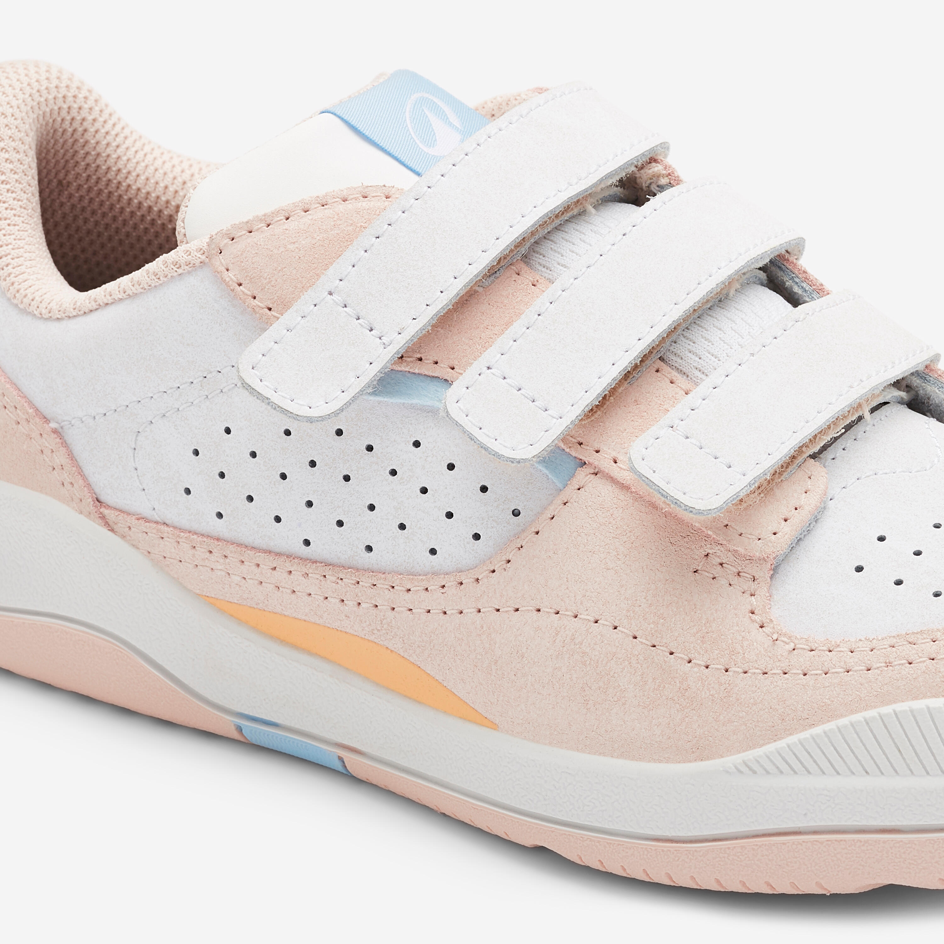 Chaussures multisport à scratchs en cuir enfant, Playventure rose blanc orange 3/5