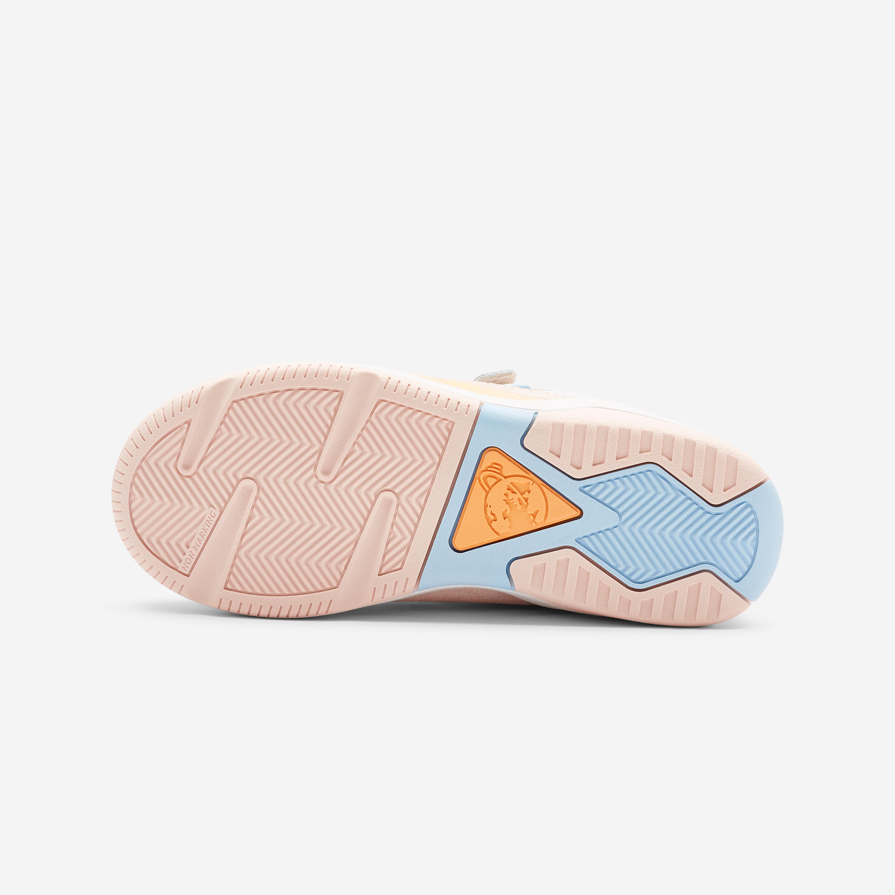Chaussures multisport à scratchs en cuir enfant, Playventure rose blanc orange 4/5