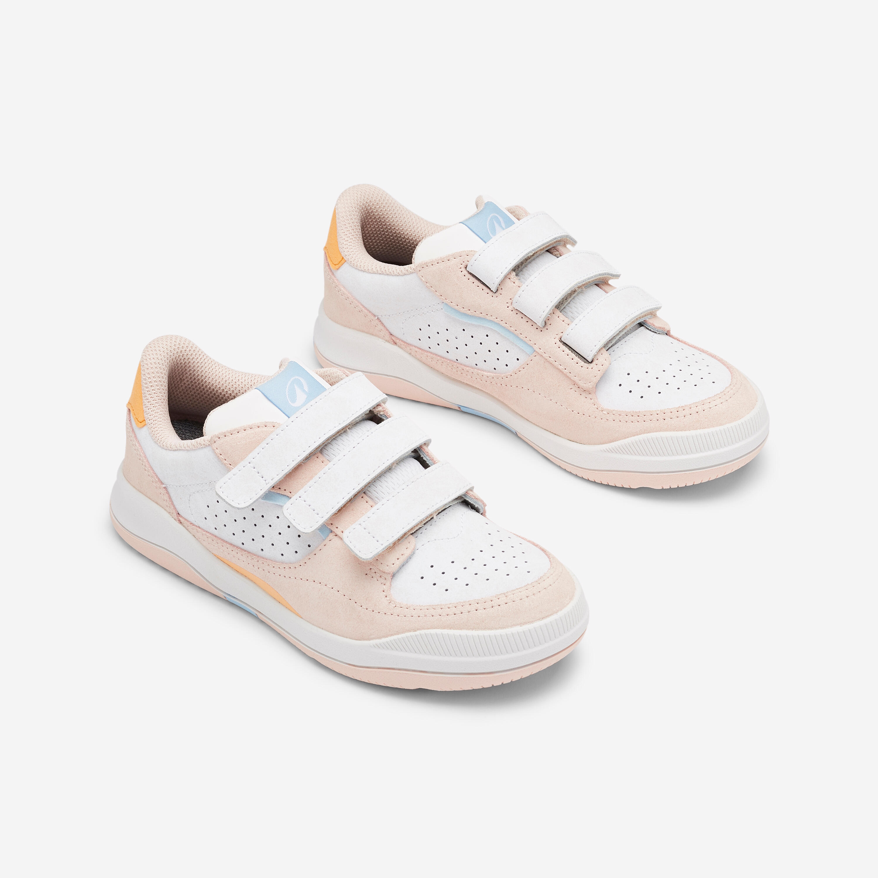 Chaussures multisport à scratchs en cuir enfant, Playventure rose blanc orange 2/5