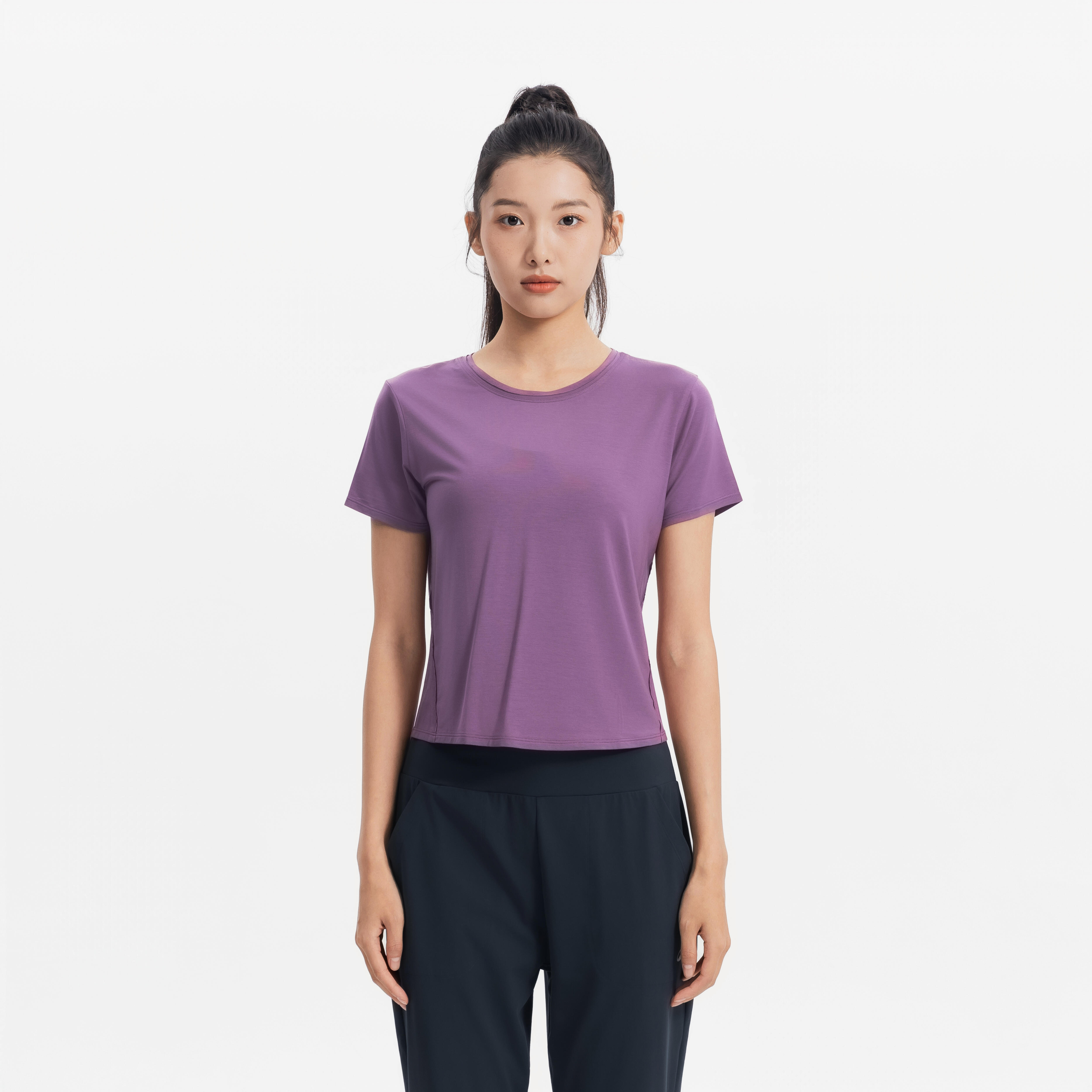 Kimjaly Women's Yoga Silk Crop Top 520 - Old Purple