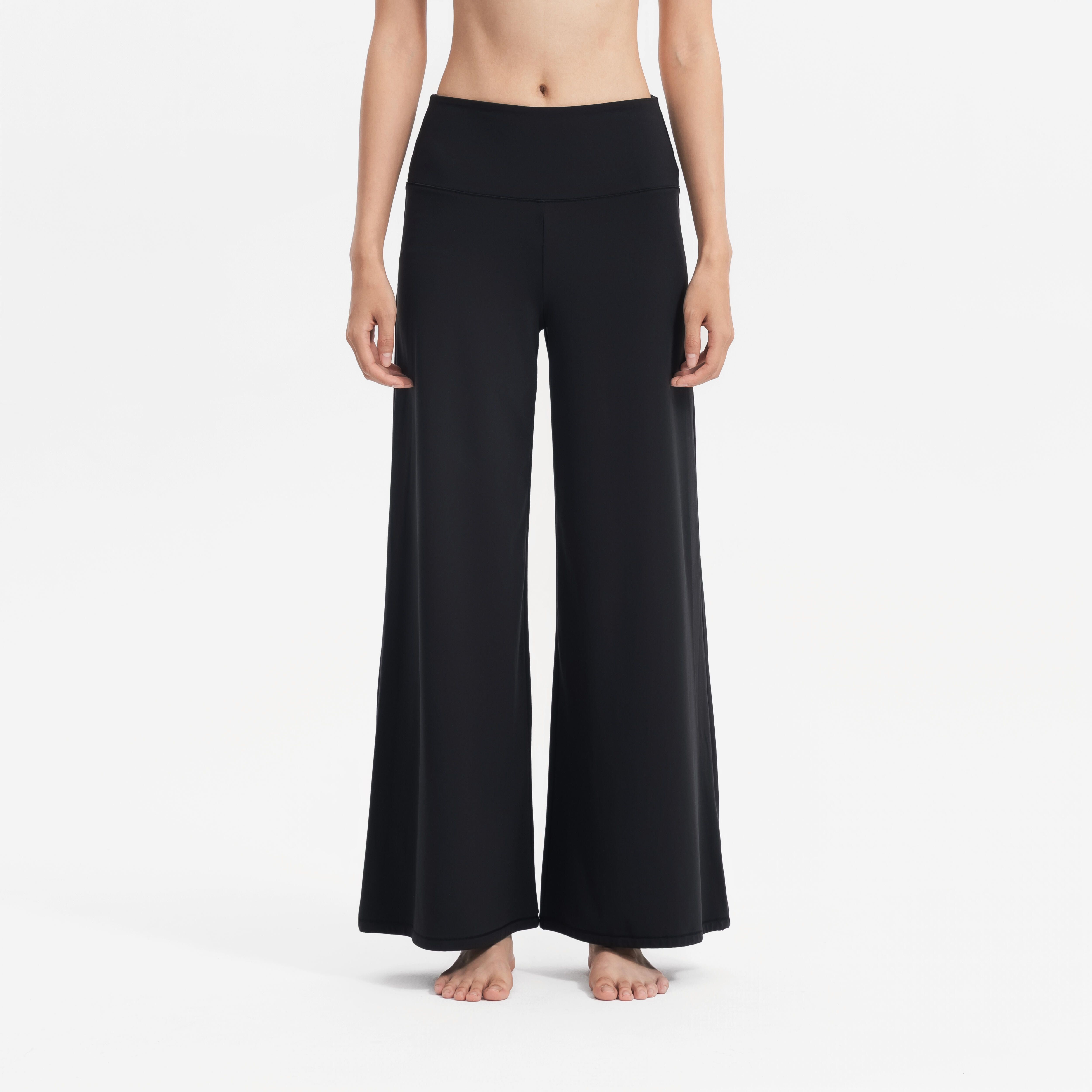 Women Soft Yoga Wide Pant 500, Smoked Black