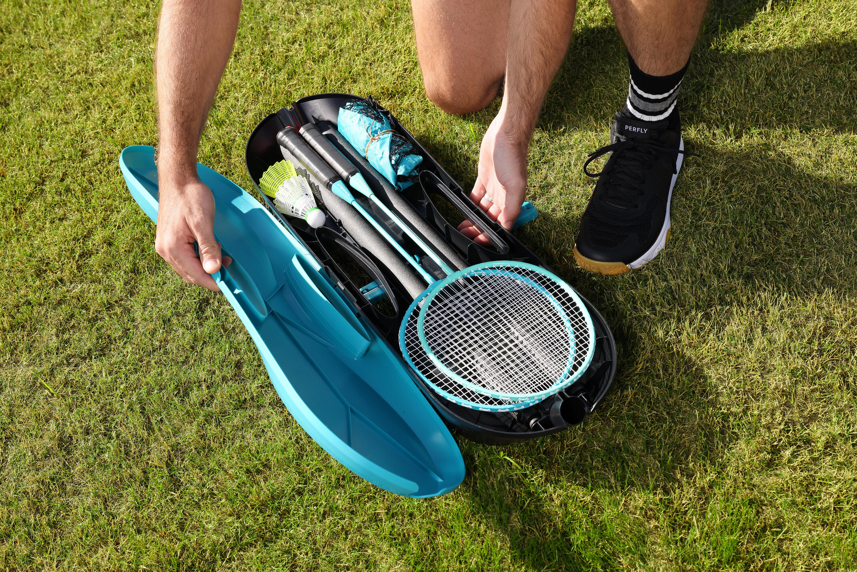 Ensemble de badminton avec 2 raquettes, 2 volants et 1 filet 12/21