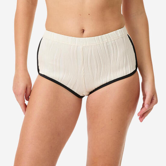 Bas de maillot de bain surf shorty taille haute femme, Caro Bonbon blanc