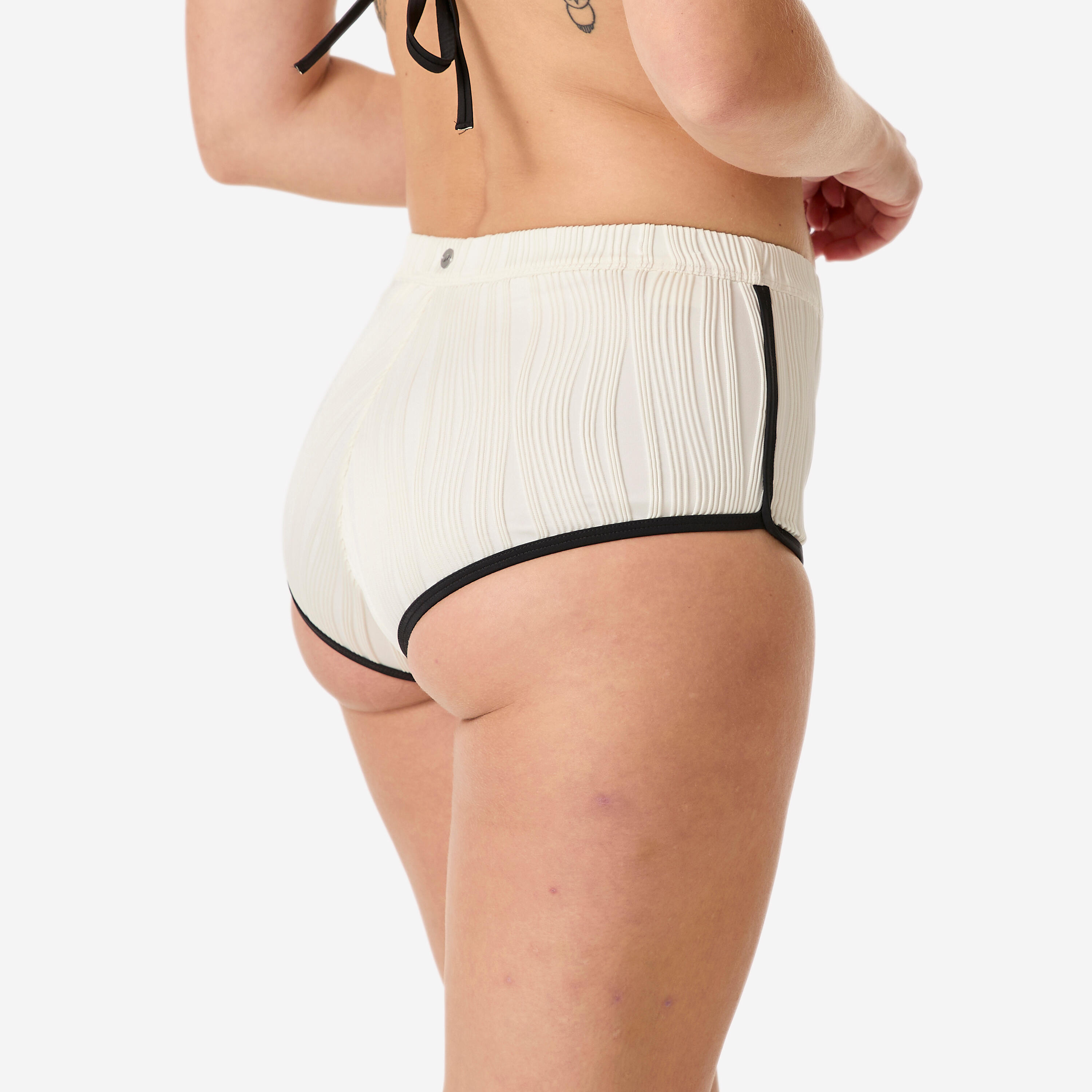 Bas de maillot de bain surf shorty taille haute femme, Caro Bonbon blanc 4/8