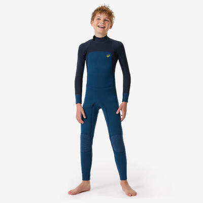 Wetsuit kinderen 3/2 mm natuurrubber 500 blauw geel