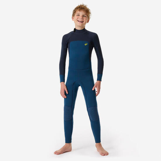 Combinaison intégrale surf caoutchouc naturel 3/2mm enfant, 500 bleu jaune